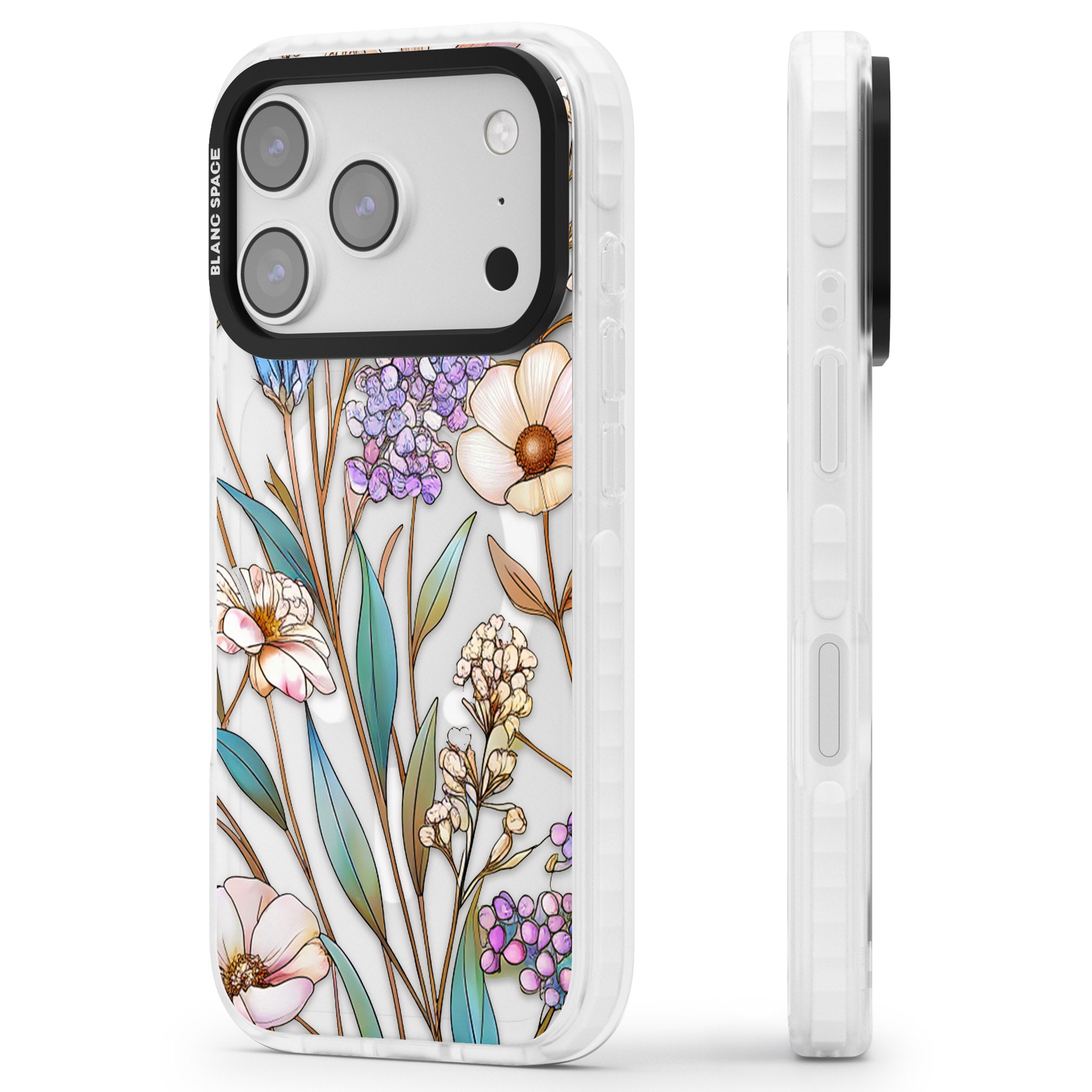 Glass Wildflower Mix iPhone 17 Pro Max Impact Pro Clear Phone Case Side Profile