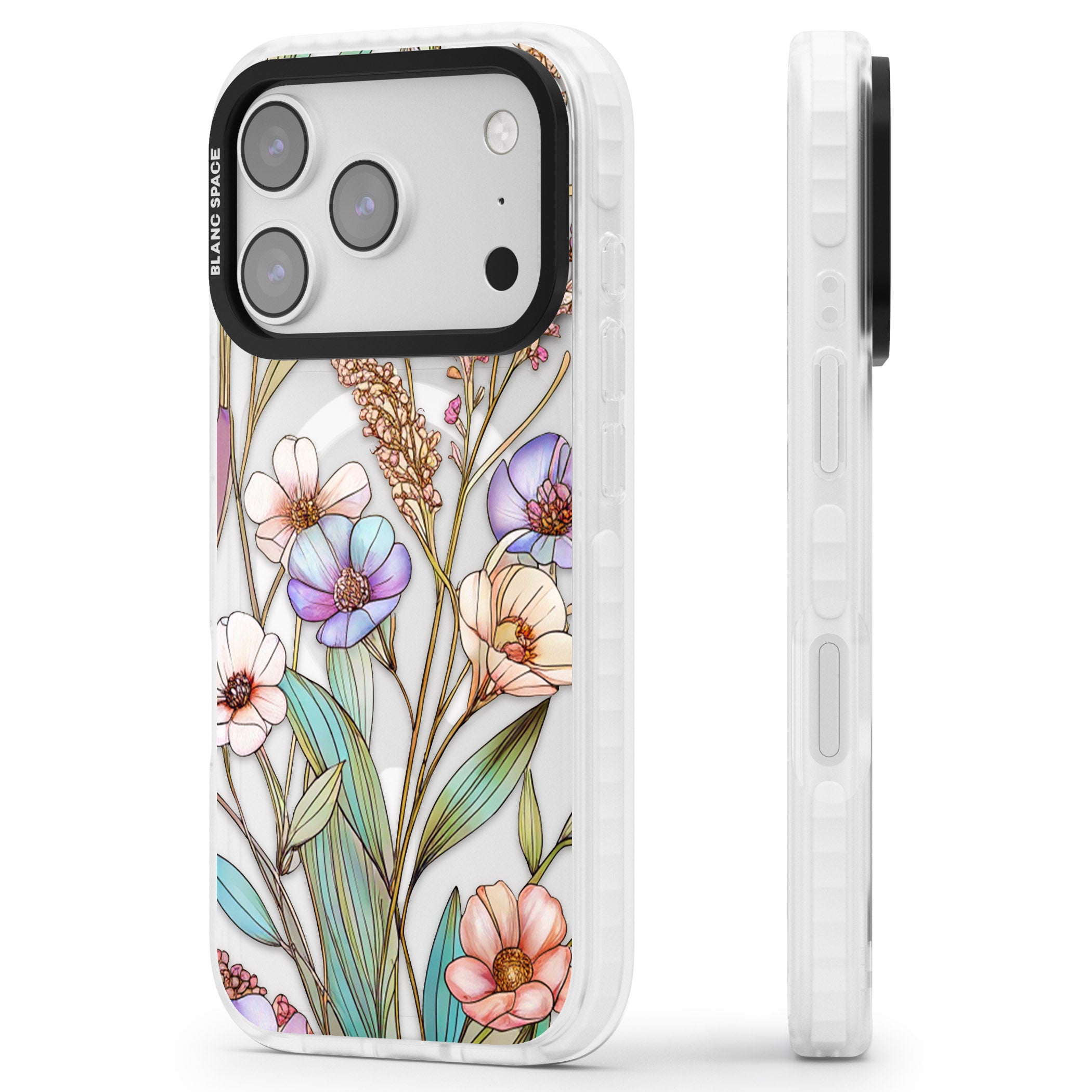 Glass Summer Flowers iPhone 17 Pro Max Impact Pro Clear Phone Case Side Profile