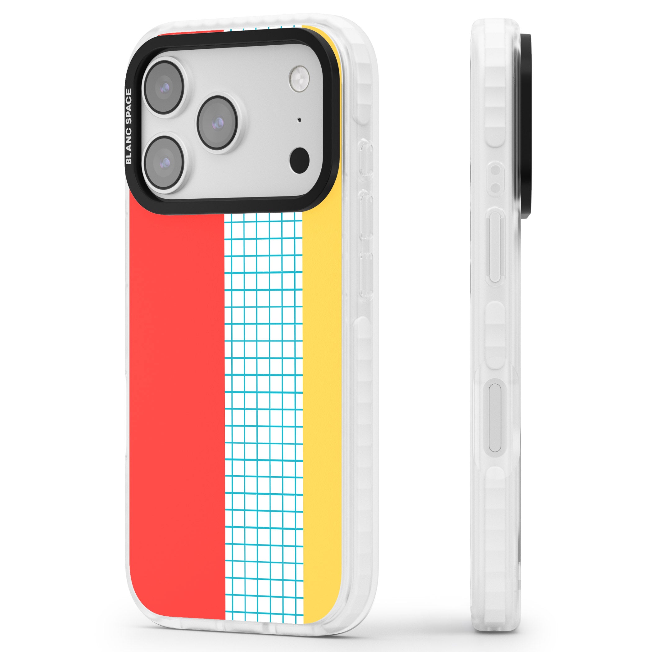 Abstract Grid Red, Blue, Yellow iPhone 17 Pro Max Impact Pro Clear Phone Case Side Profile