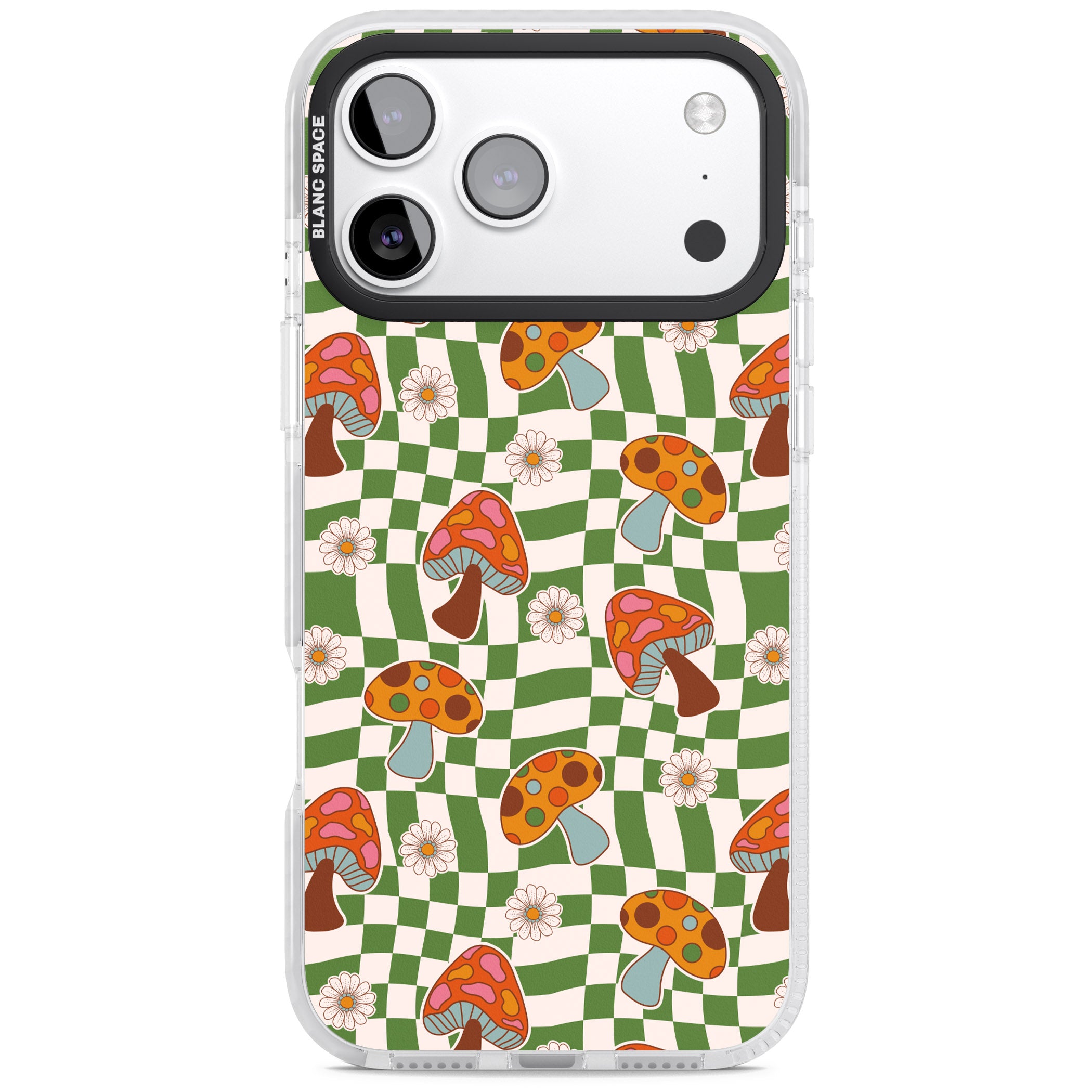 Wavy Checked Shroom & Bloom iPhone 17 Pro Max Impact Pro Clear Phone Case