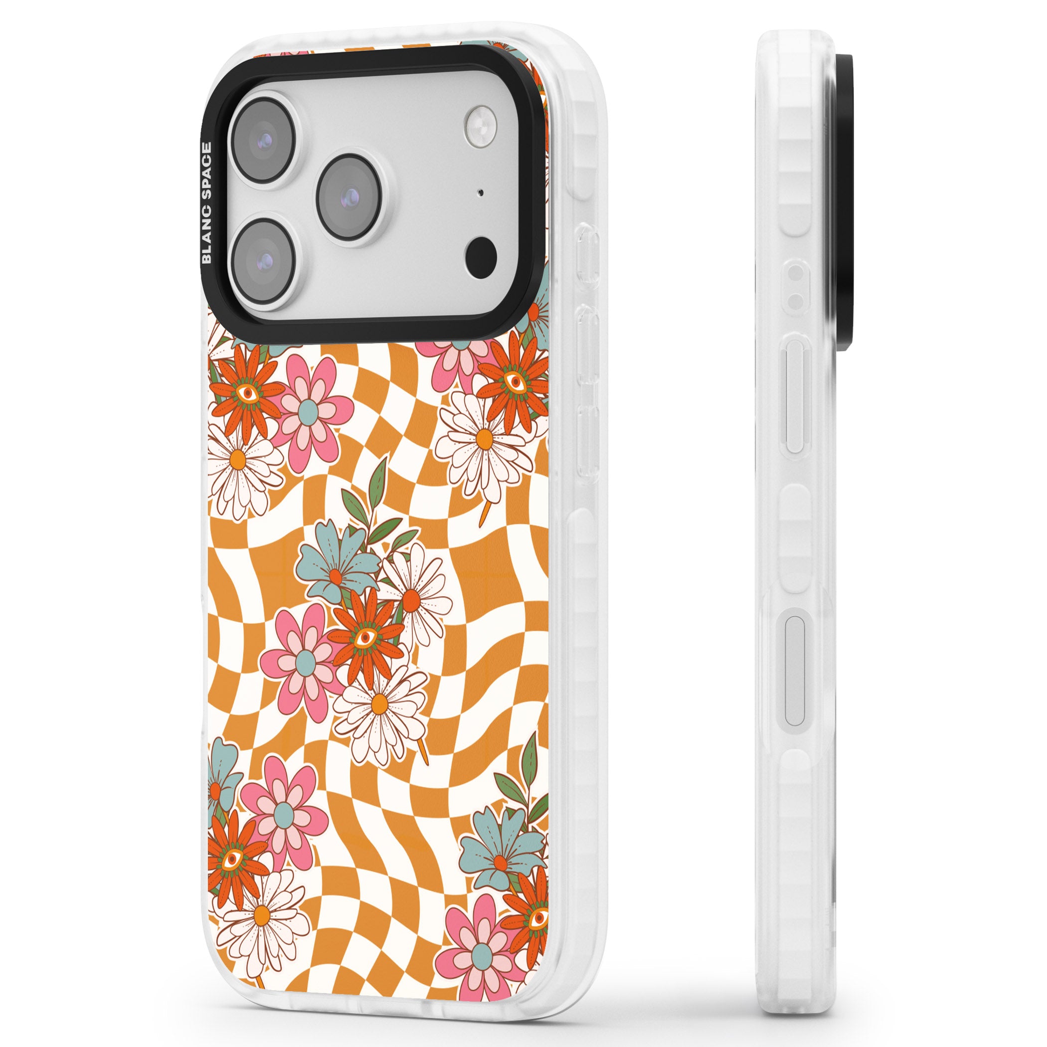 Wavy Checked Bloom iPhone 17 Pro Max Impact Pro Clear Phone Case Side Profile
