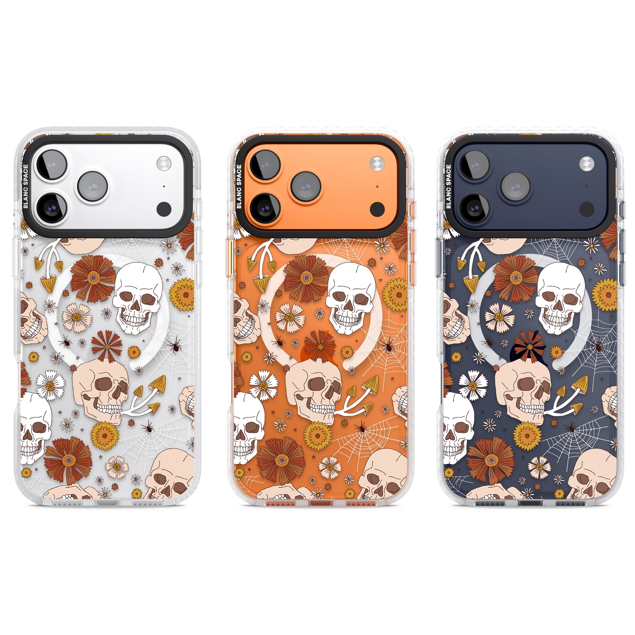 Halloween Skulls And Flowers iPhone 17 Pro Impact Pro Clear Phone Case APT Impact Protection