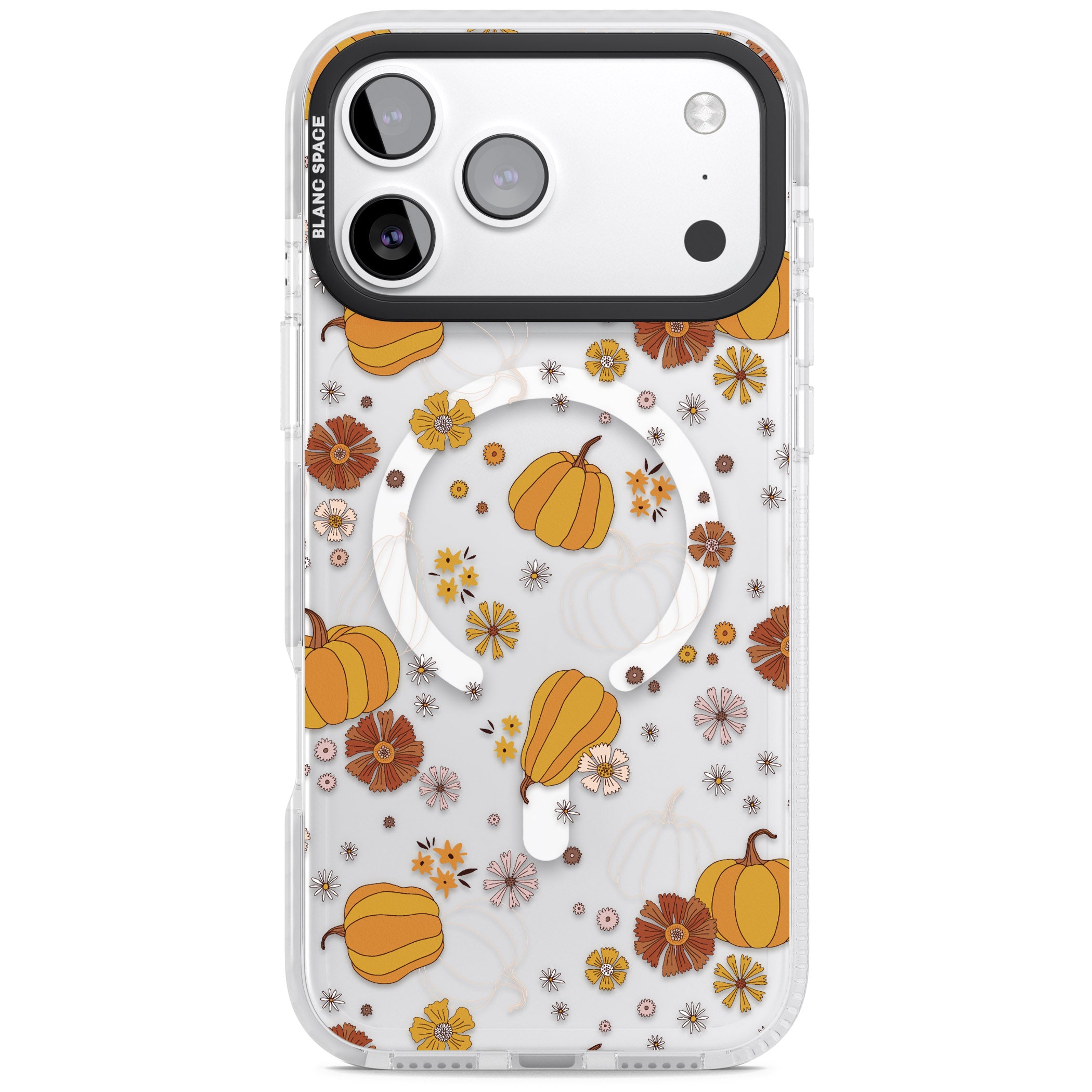 Halloween Pumpkins And Flowers iPhone 17 Pro Max Impact Pro Clear Phone Case