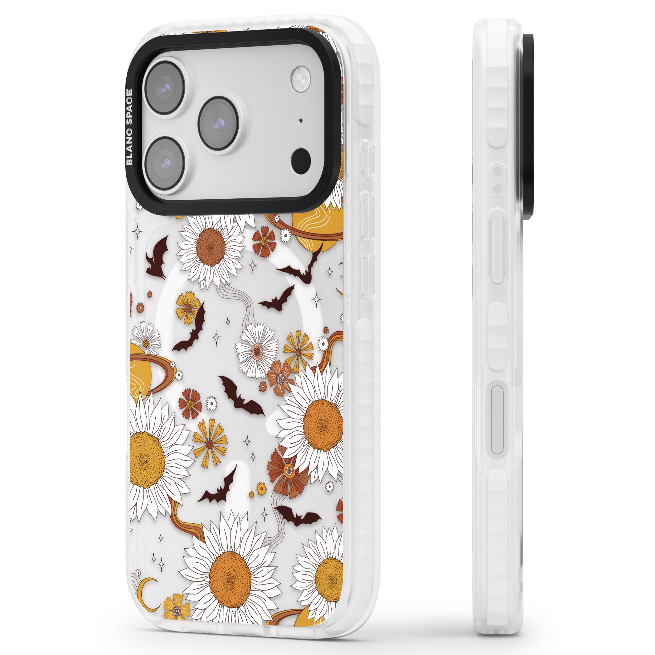 Halloween Bats And Planets iPhone 17 Pro Max Impact Pro Clear Phone Case Side Profile