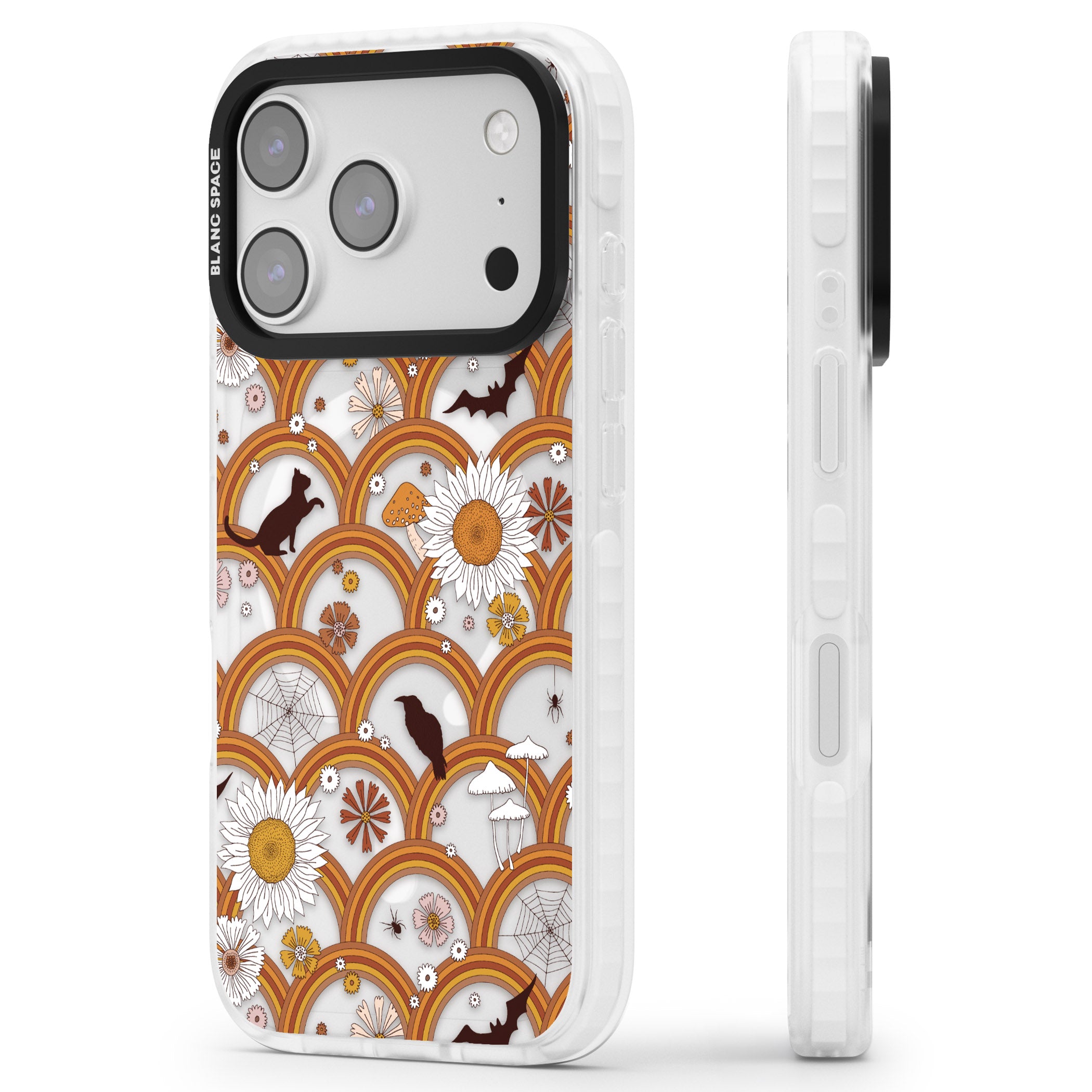 Halloween Rainbows iPhone 17 Pro Max Impact Pro Clear Phone Case Side Profile