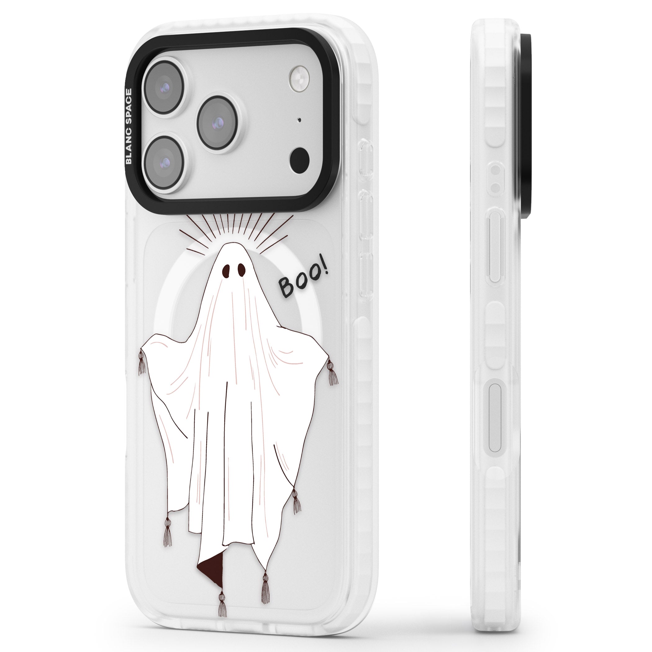 Boo! iPhone 17 Pro Max Impact Pro Clear Phone Case Side Profile