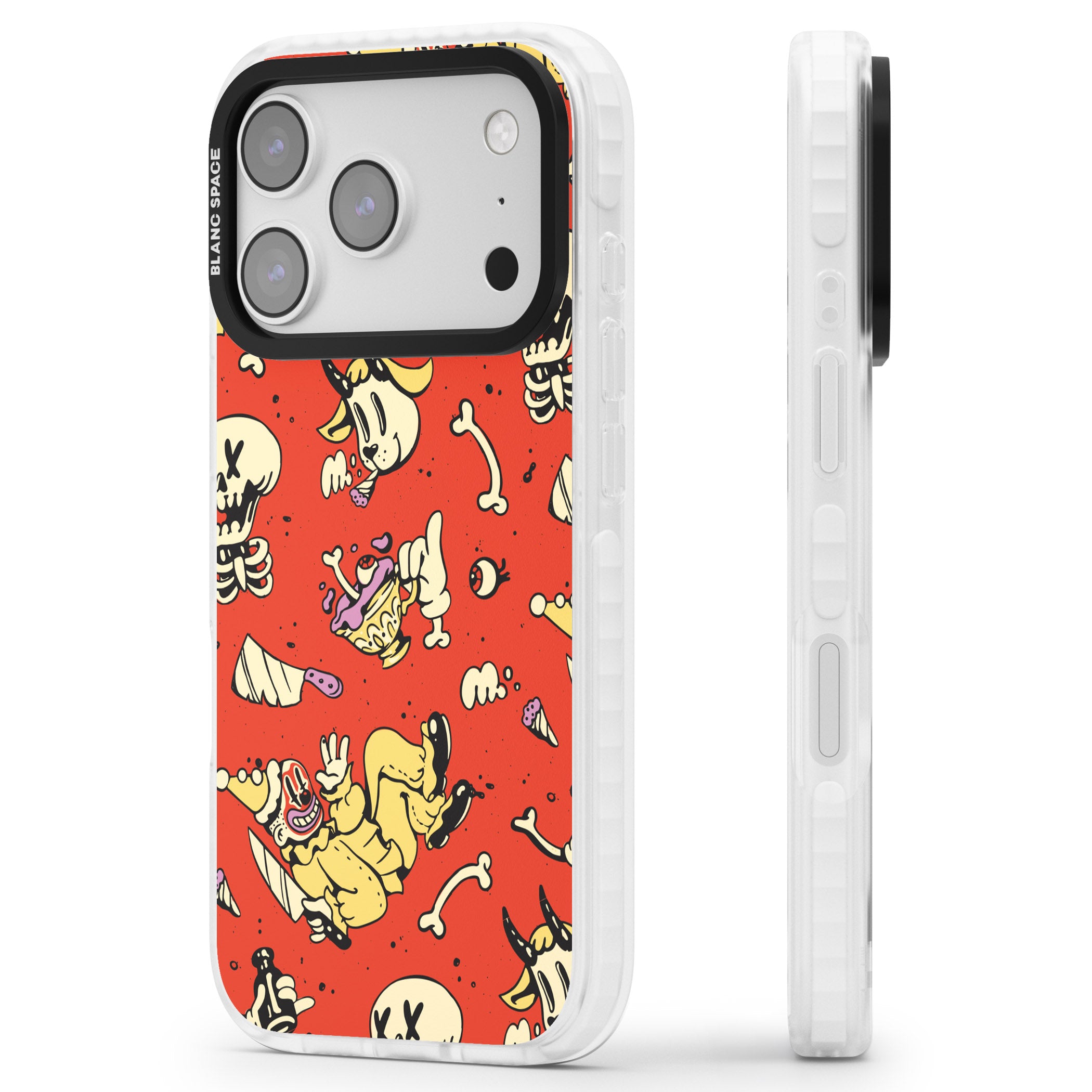 Red Retro Halloween Pattern iPhone 17 Pro Max Impact Pro Clear Phone Case Side Profile