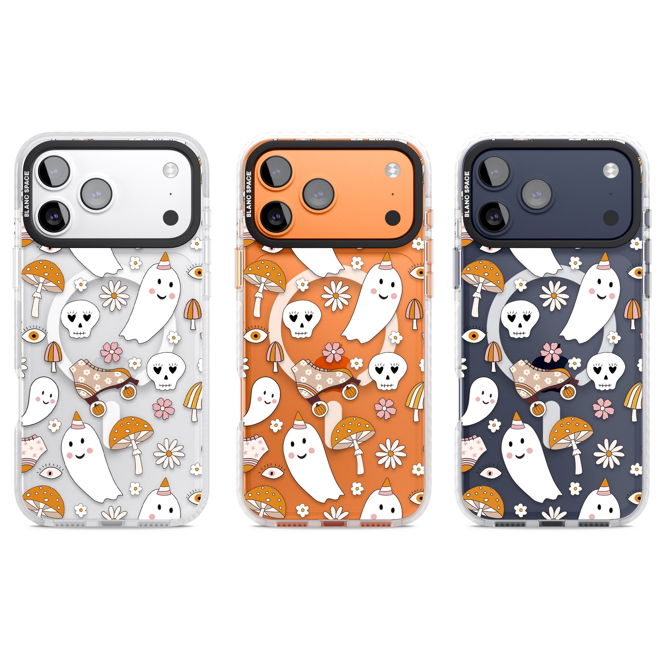 Cute Ghost And Skulls Pattern iPhone 17 Pro Impact Pro Clear Phone Case APT Impact Protection