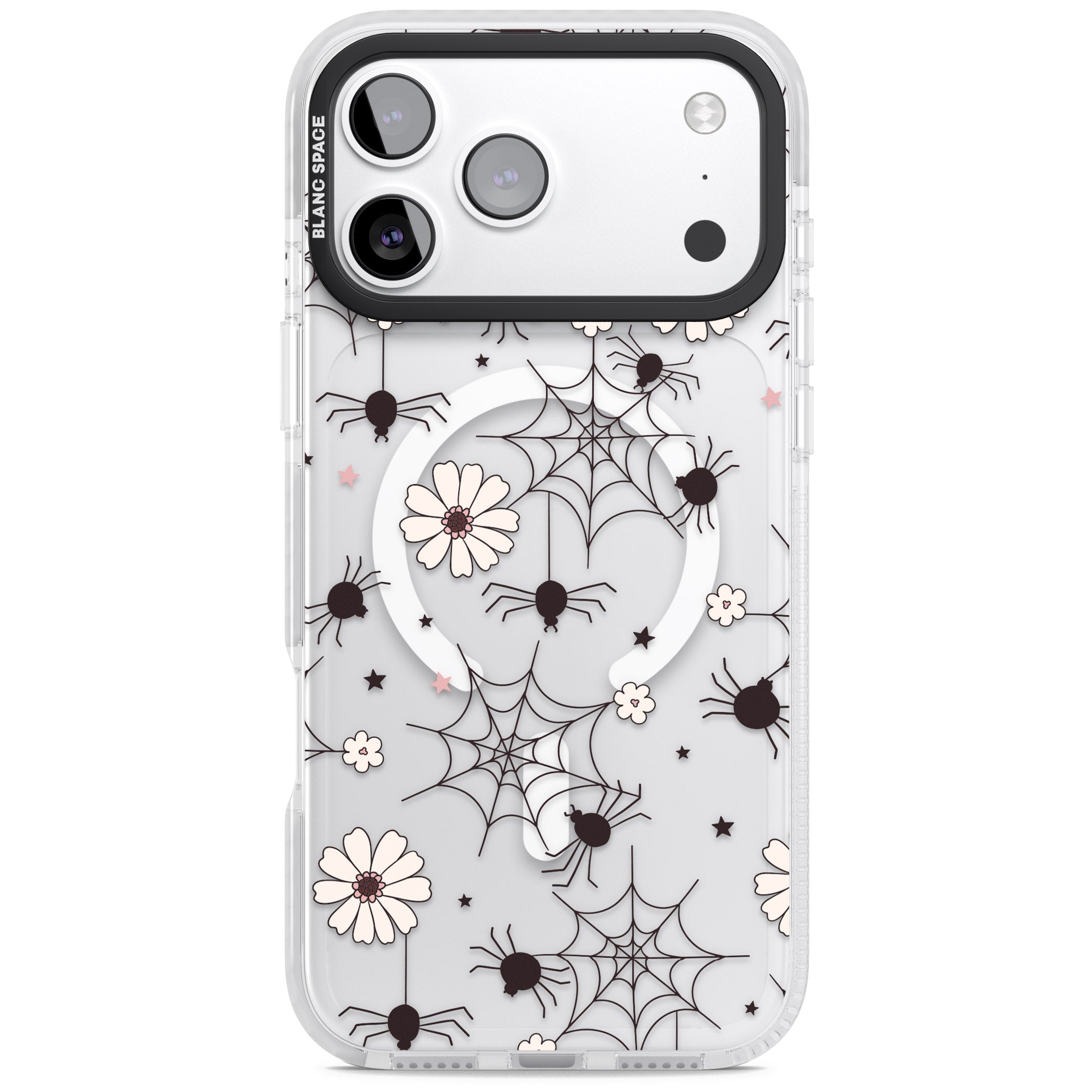Spiders And Flowers Pattern iPhone 17 Pro Max Impact Pro Clear Phone Case