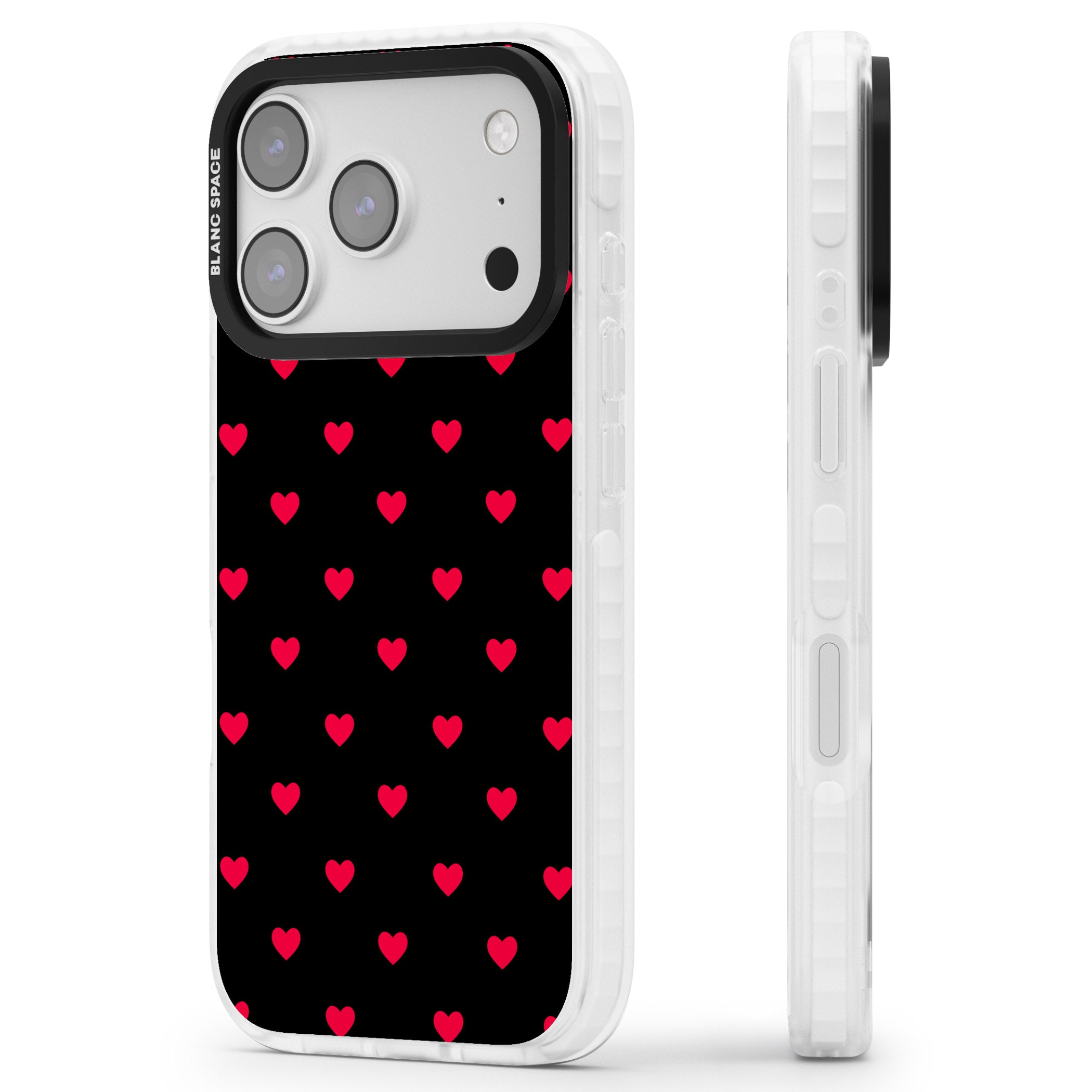 Small Heart Pattern: Red & iPhone 17 Pro Max Impact Pro Clear Phone Case Side Profile
