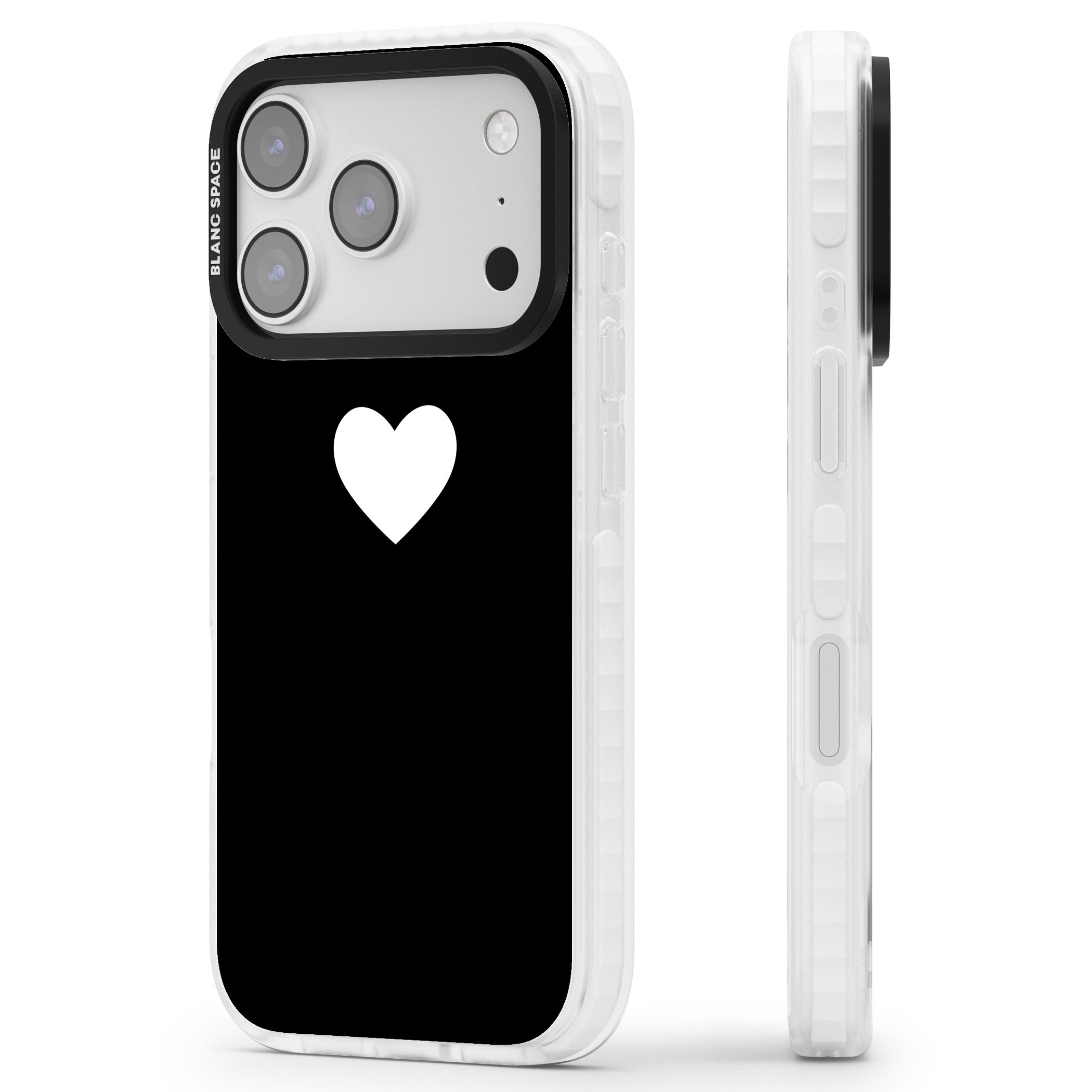 Single Heart Design: White & iPhone 17 Pro Max Impact Pro Clear Phone Case Side Profile
