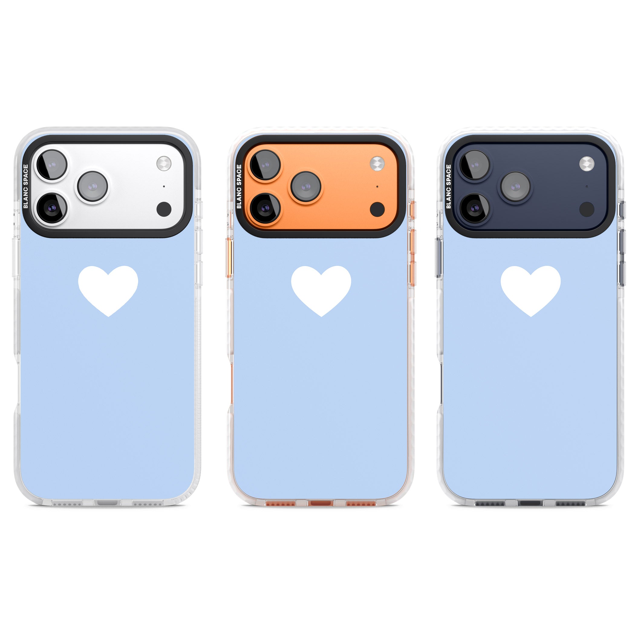 Single Heart Design: White & Baby Blue iPhone 17 Pro Impact Pro Clear Phone Case APT Impact Protection
