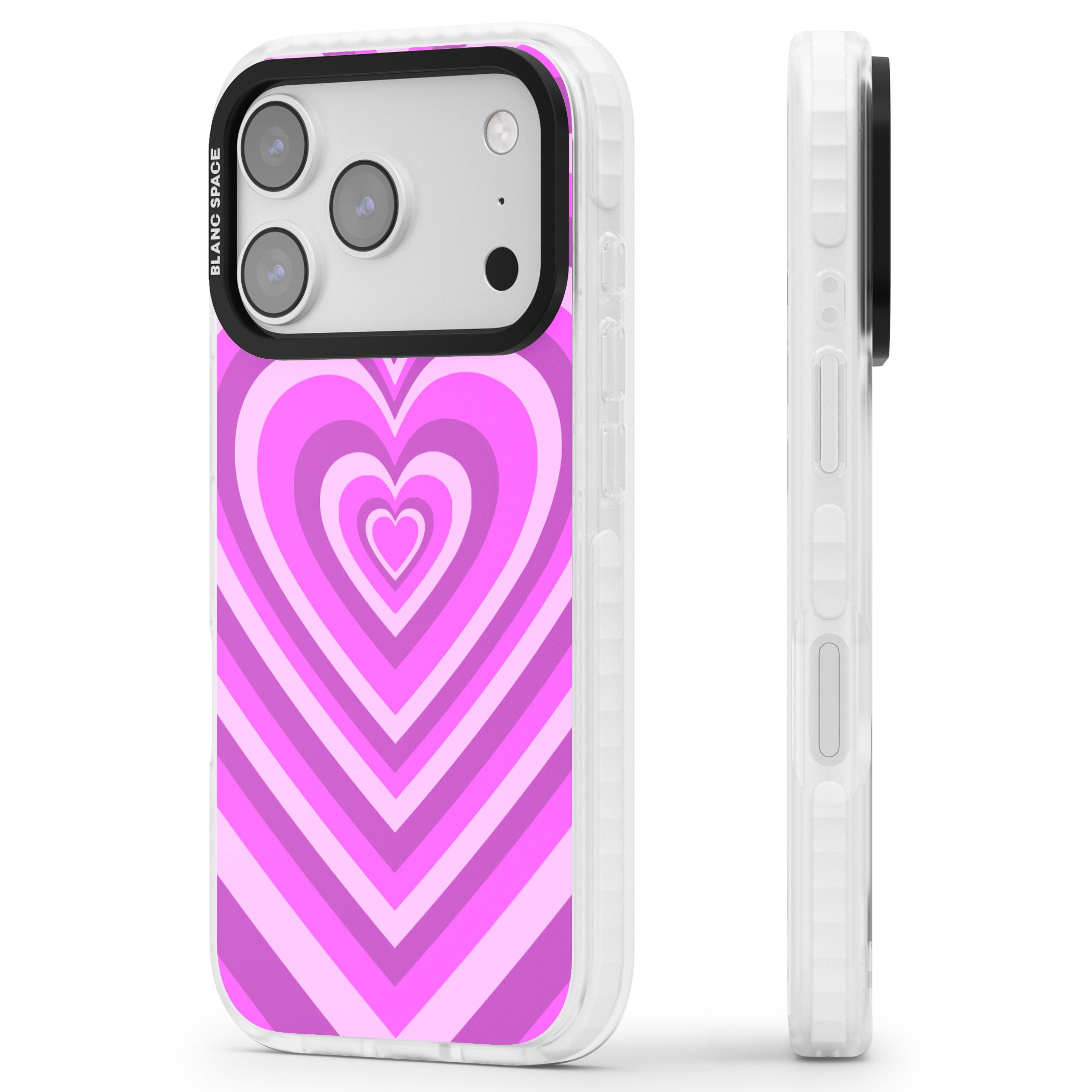 Pink Heart Illusion iPhone 17 Pro Max Impact Pro Clear Phone Case Side Profile
