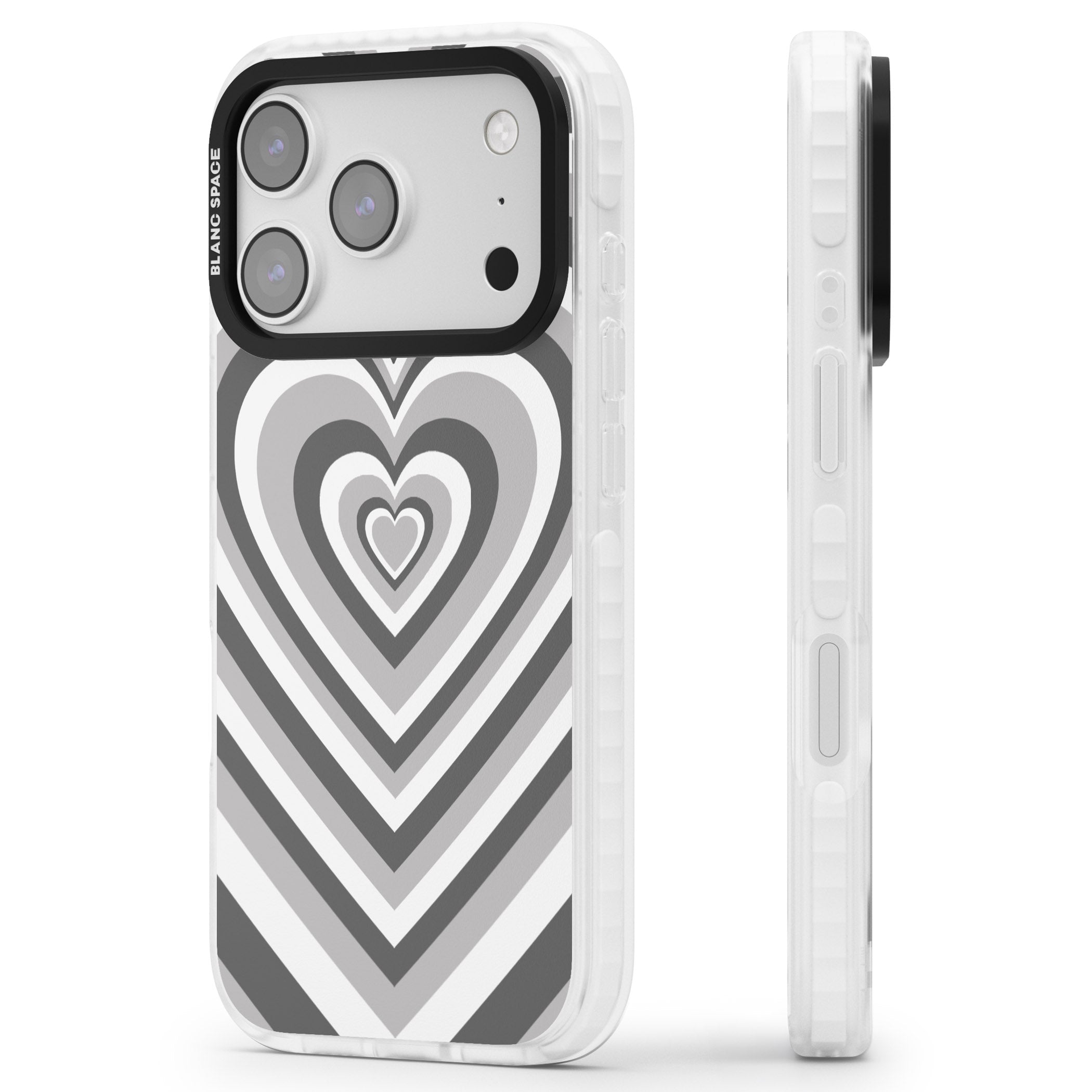 Monochrome Heart Illusion iPhone 17 Pro Max Impact Pro Clear Phone Case Side Profile
