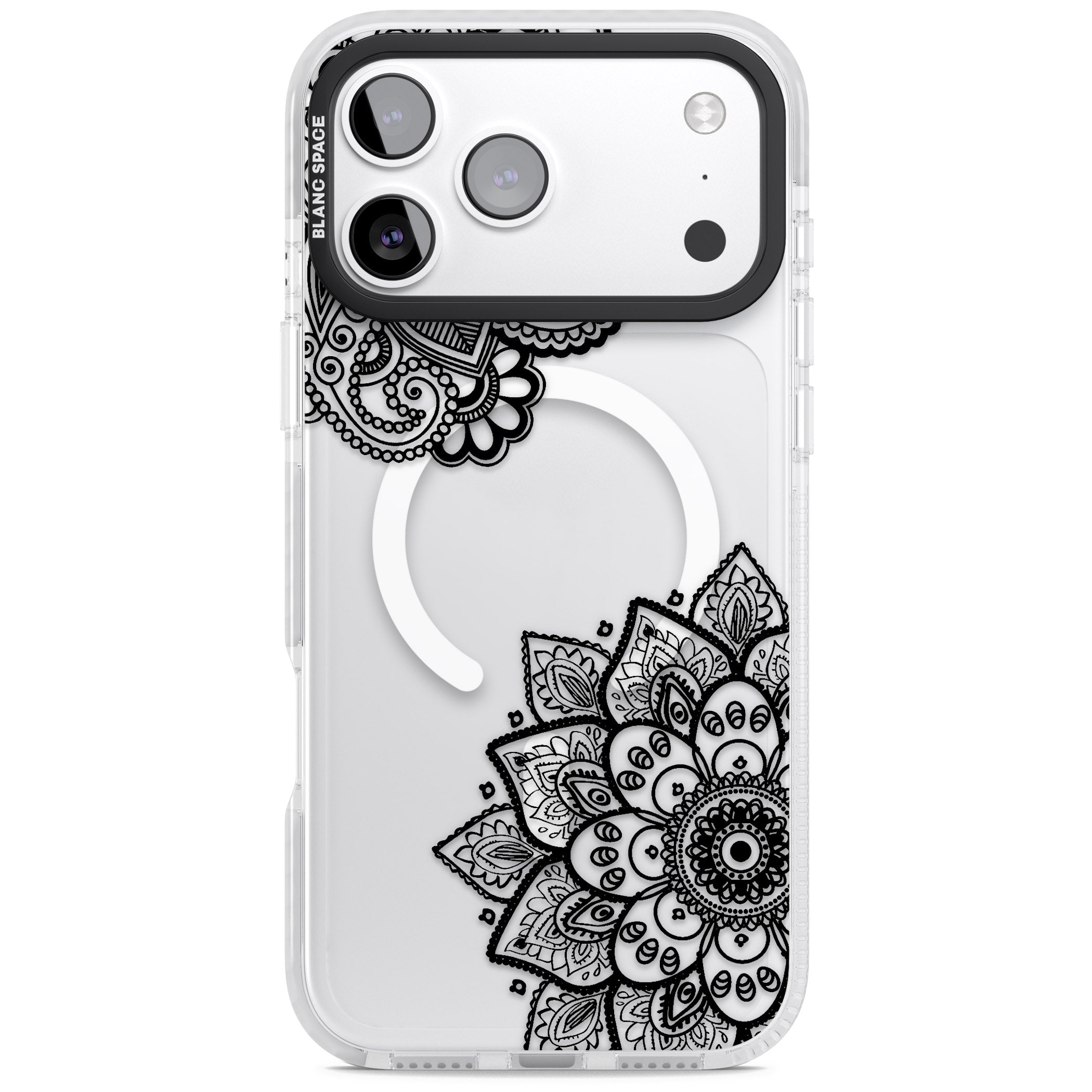 Black Henna Florals iPhone 17 Pro Max Impact Pro Clear Phone Case