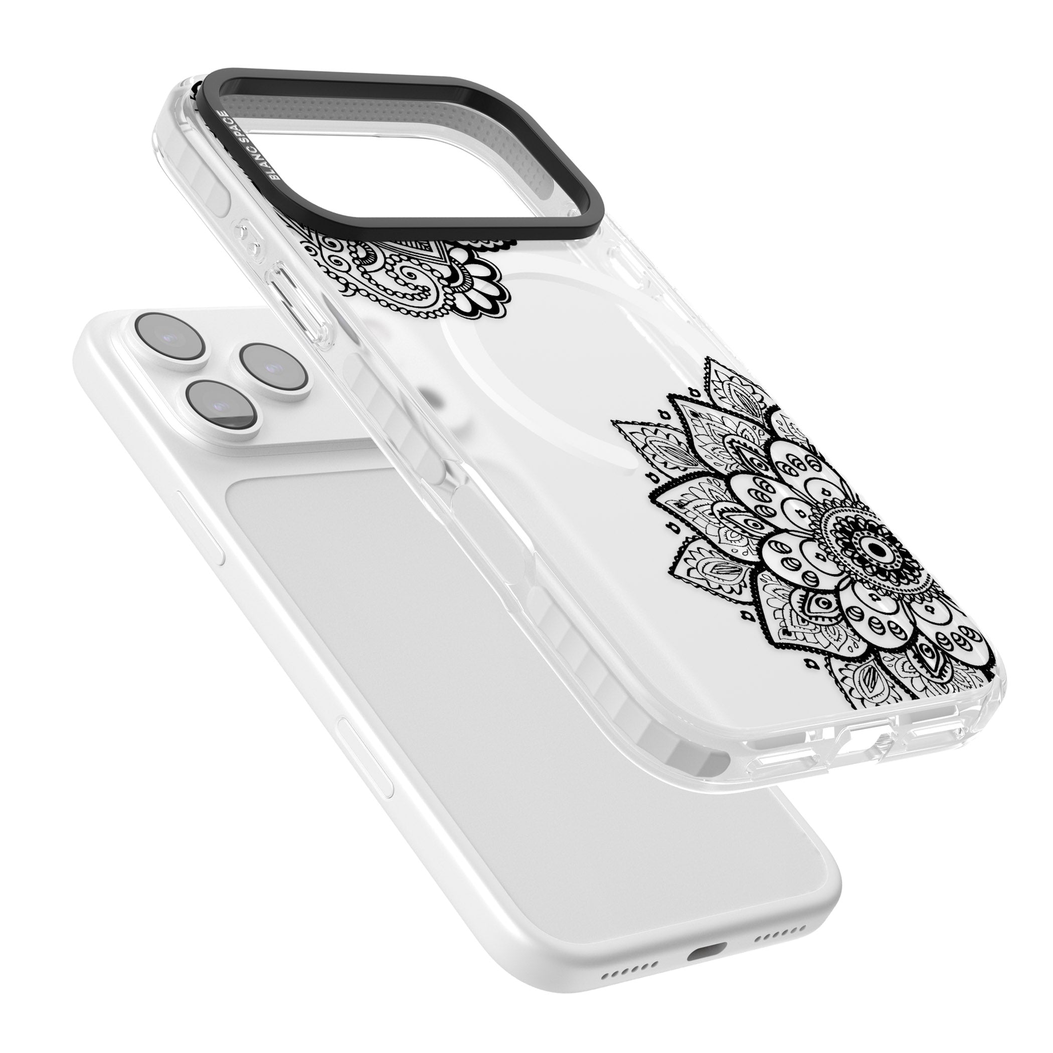 Black Henna Florals iPhone 17 Pro Max Impact Pro Clear Phone Case Colours