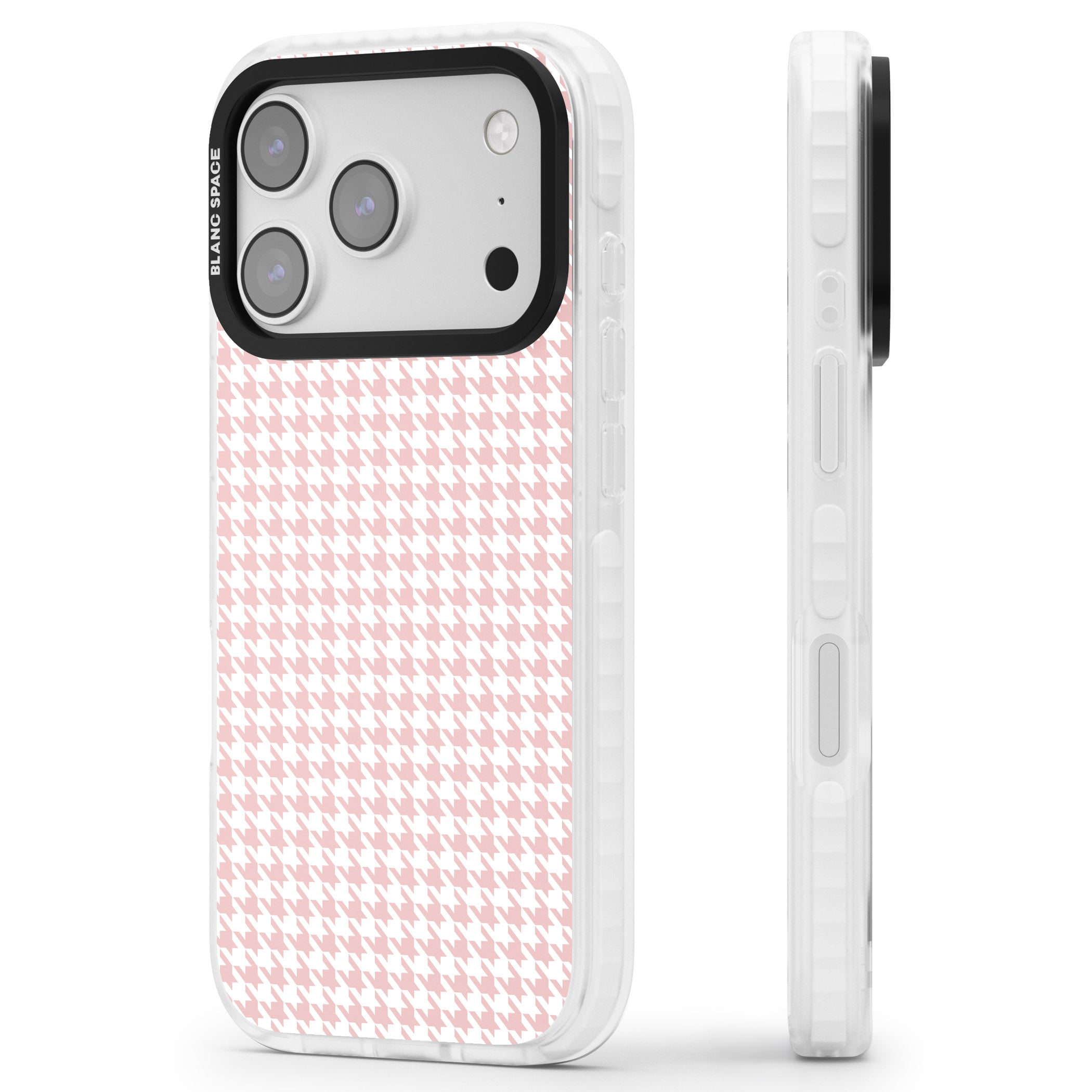 Pink Houndstooth Pattern iPhone 17 Pro Max Impact Pro Clear Phone Case Side Profile