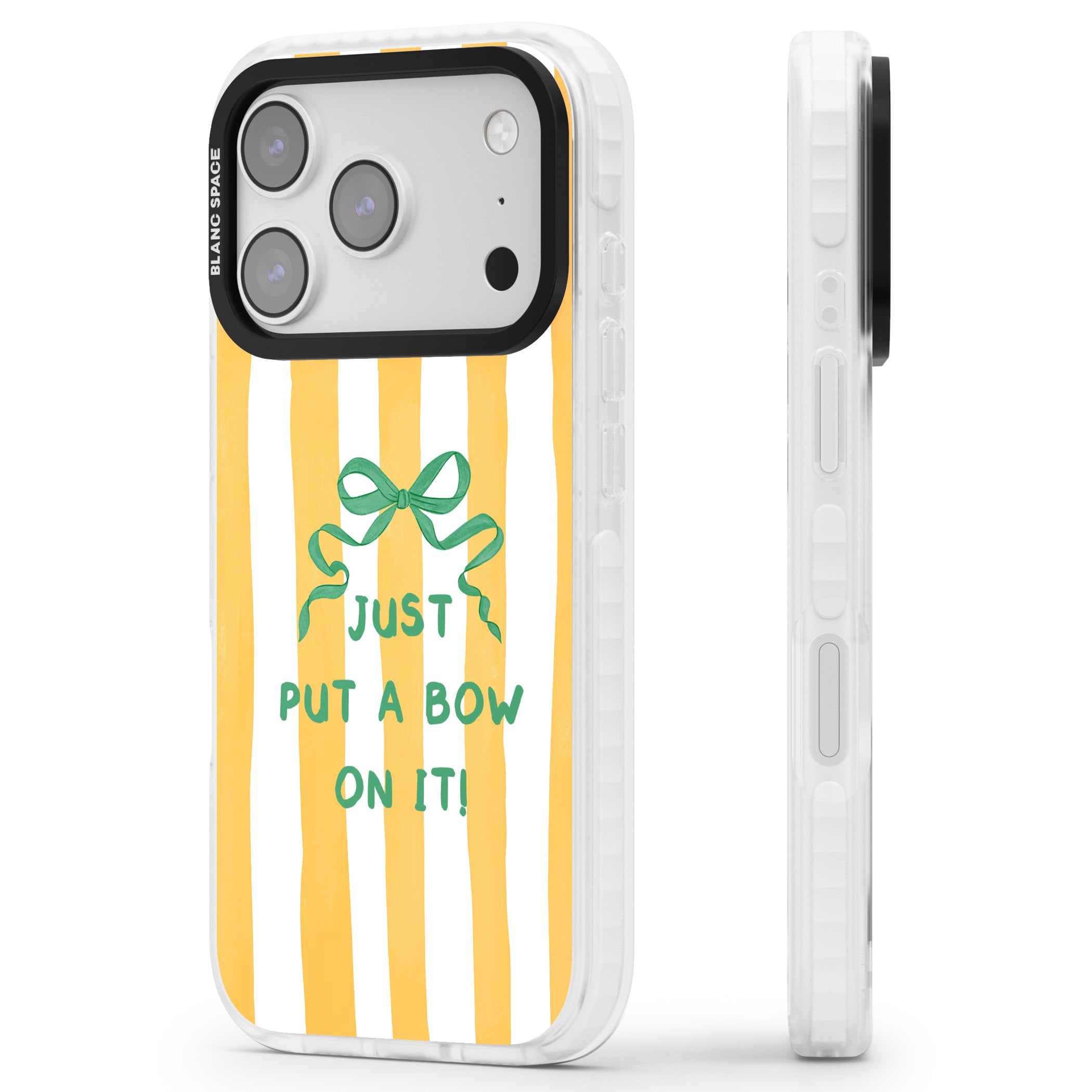 Just Put a Bow On It iPhone 17 Pro Max Impact Pro Clear Phone Case Side Profile