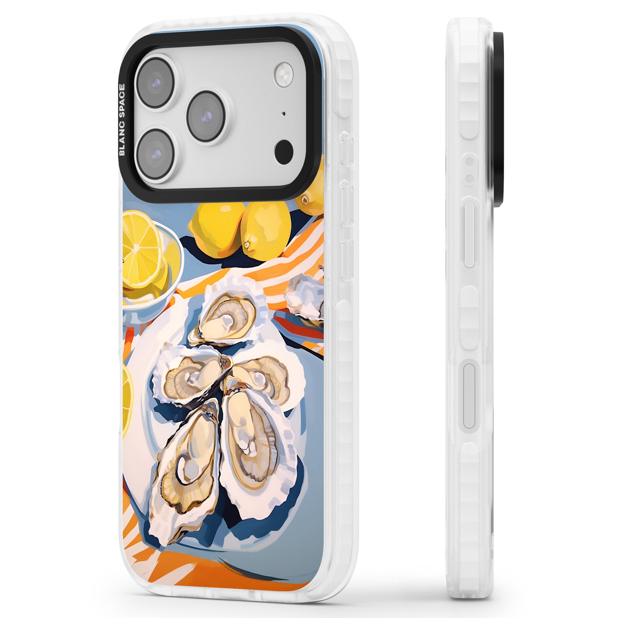 Fresh Oysters & Lemons iPhone 17 Pro Max Impact Pro Clear Phone Case Side Profile