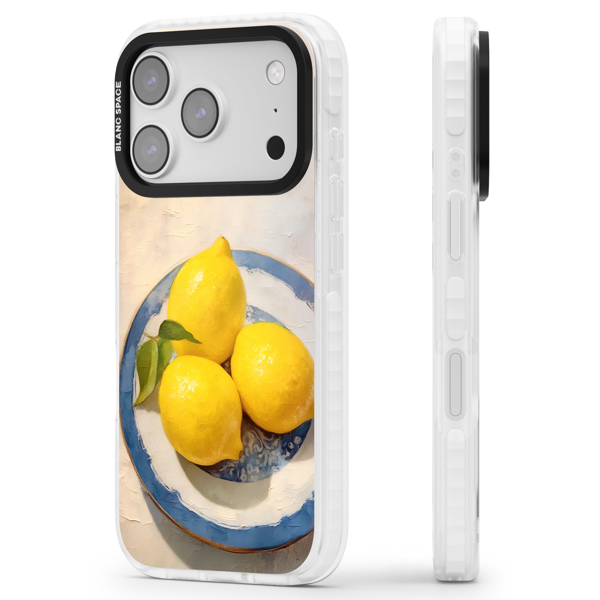 Lemons on Porcelain iPhone 17 Pro Max Impact Pro Clear Phone Case Side Profile