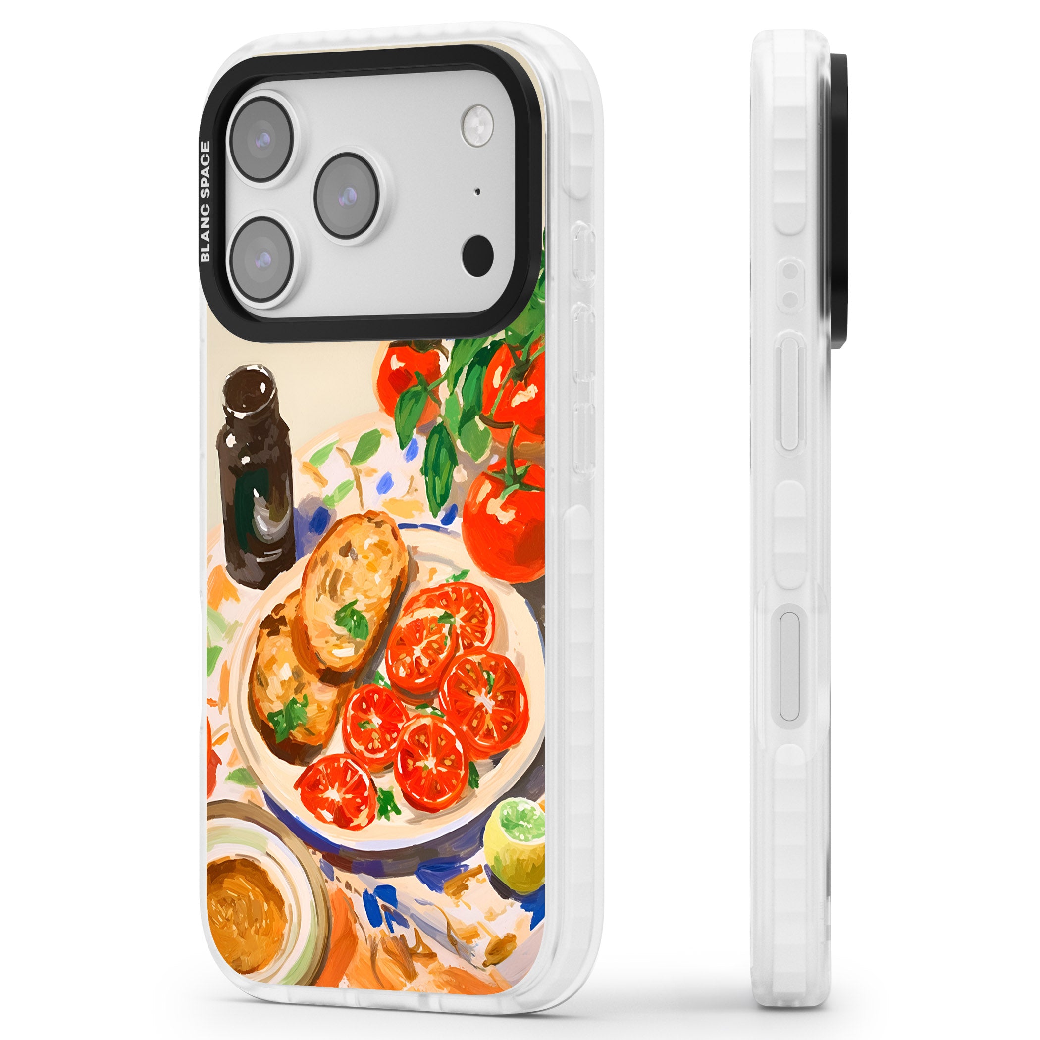 Bruschetta & Tomatoes iPhone 17 Pro Max Impact Pro Clear Phone Case Side Profile