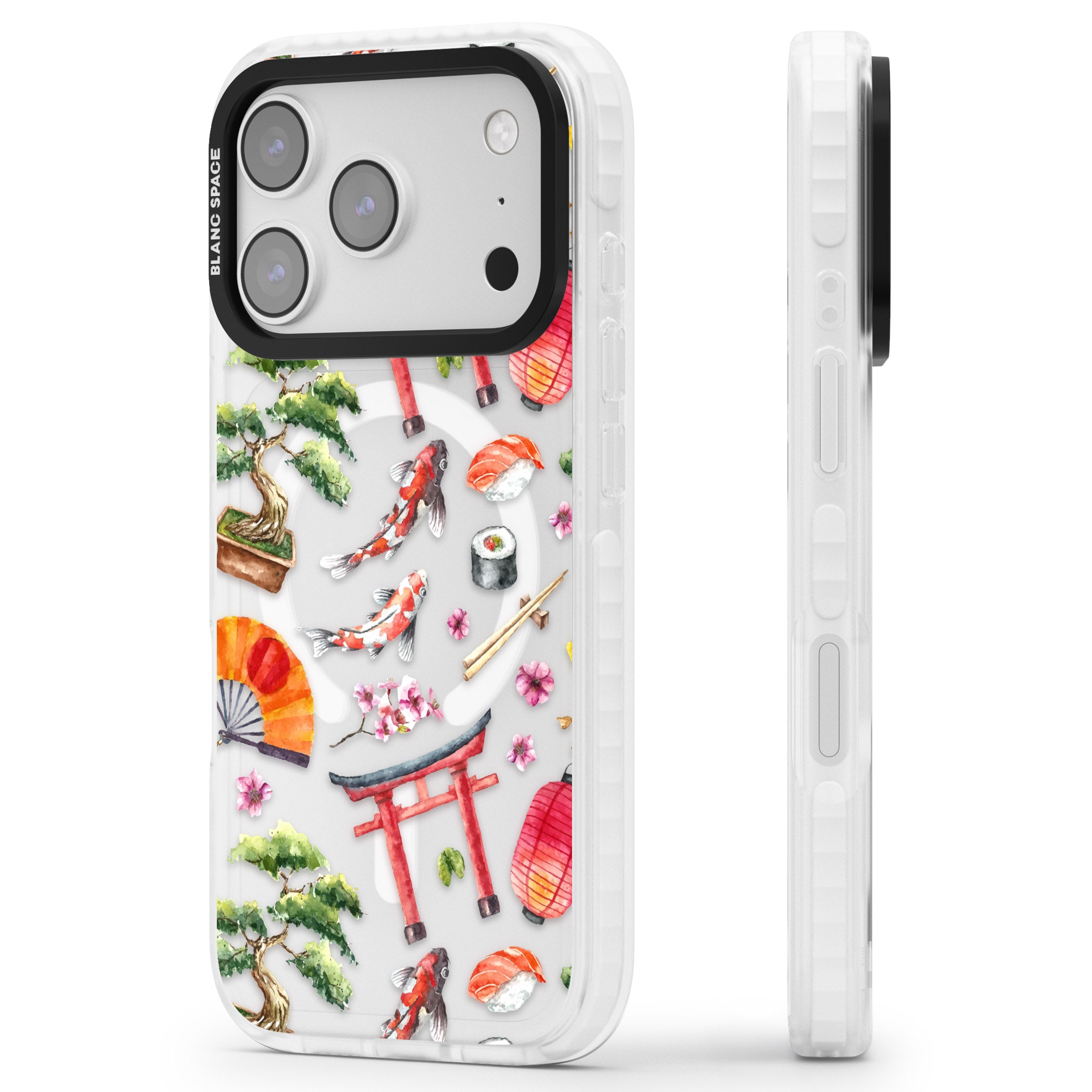 Japanese Watercolor iPhone 17 Pro Max Impact Pro Clear Phone Case Side Profile