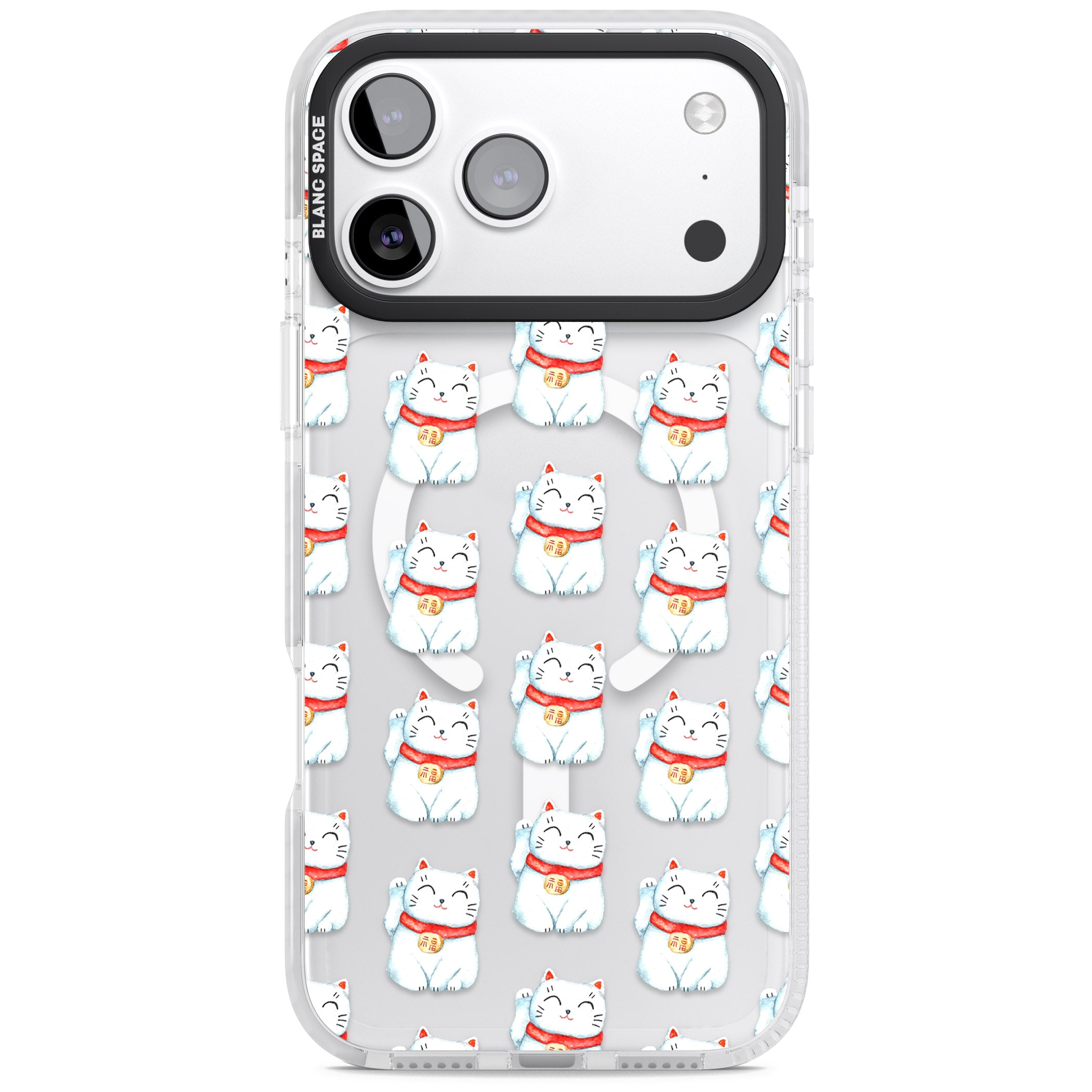 Lucky Cat Pattern iPhone 17 Pro Max Impact Pro Clear Phone Case