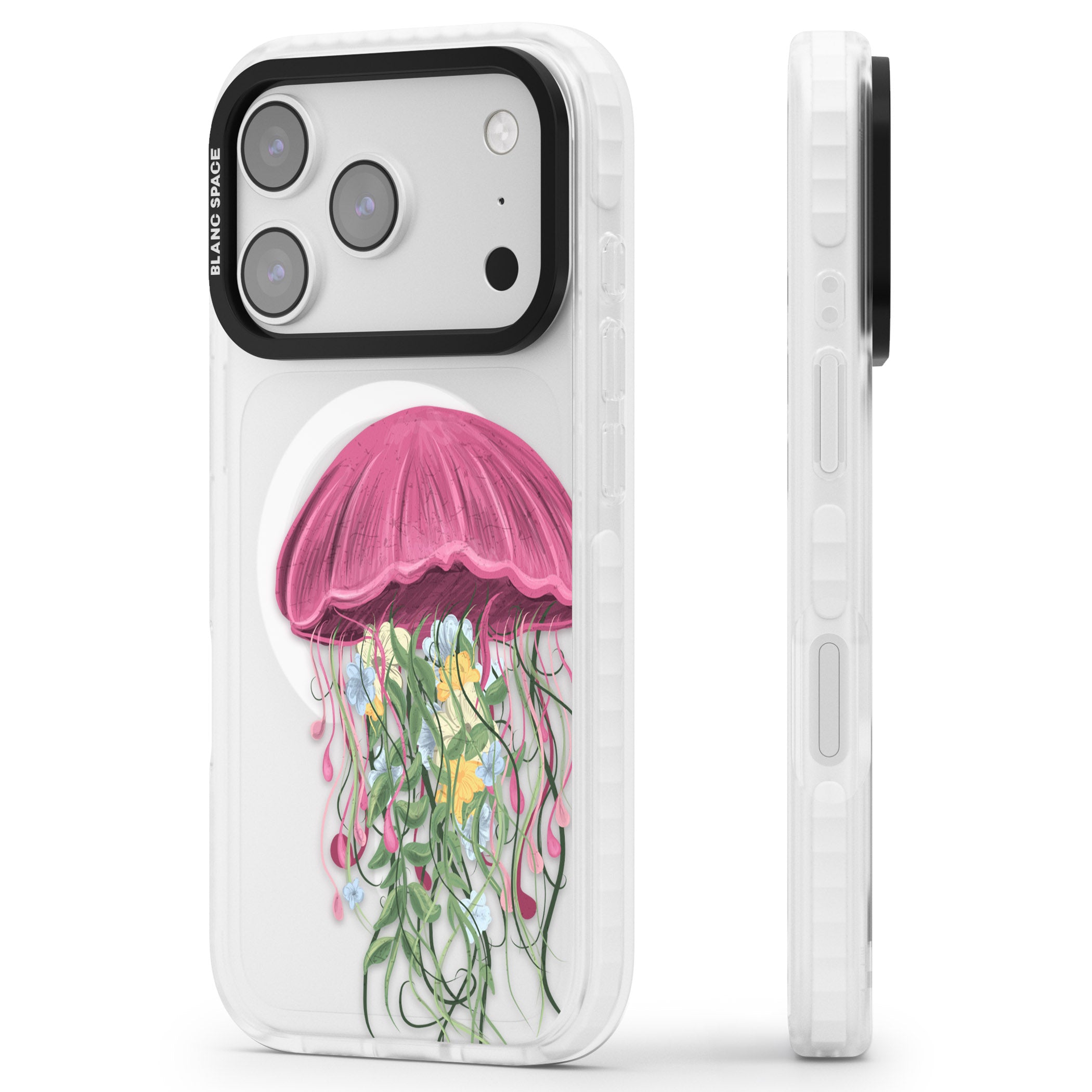 Botanical Jellyfish iPhone 17 Pro Max Impact Pro Clear Phone Case Side Profile
