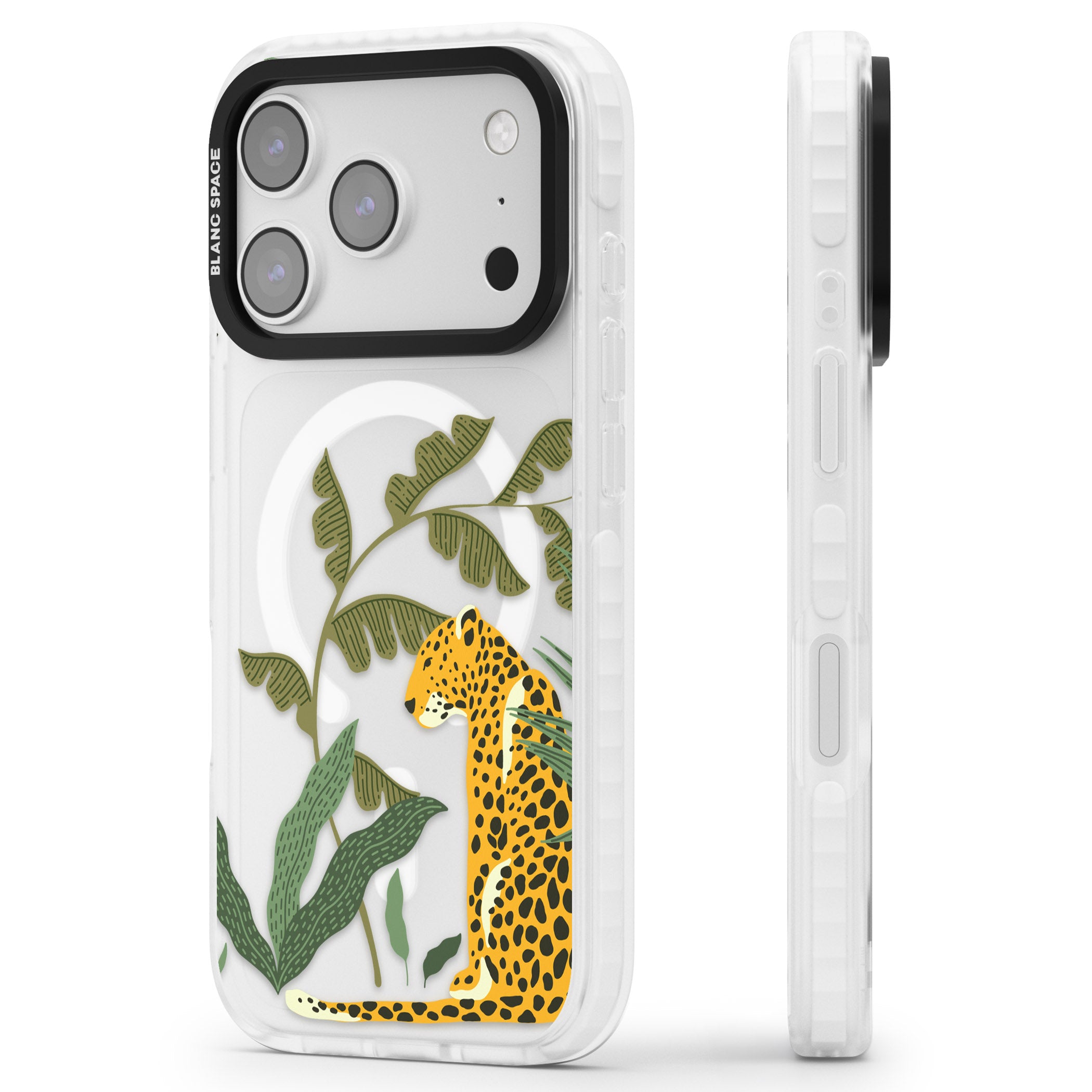 Large Jungle Cat Pattern iPhone 17 Pro Max Impact Pro Clear Phone Case Side Profile