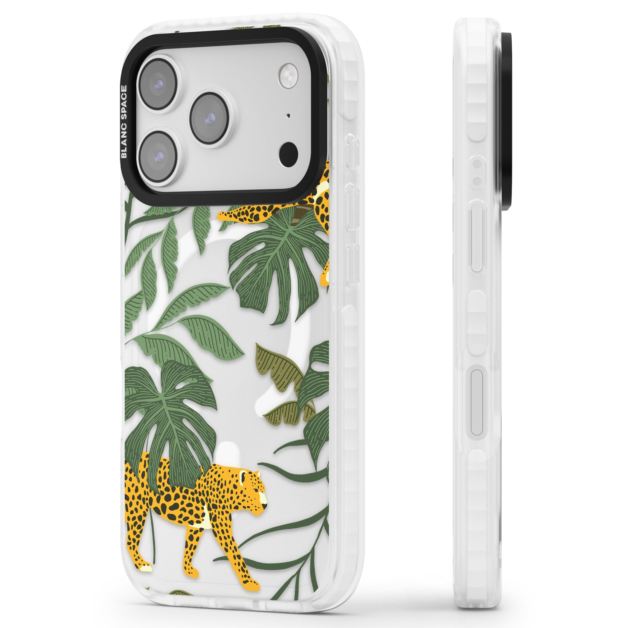 Jungle Cat Pattern iPhone 17 Pro Max Impact Pro Clear Phone Case Side Profile