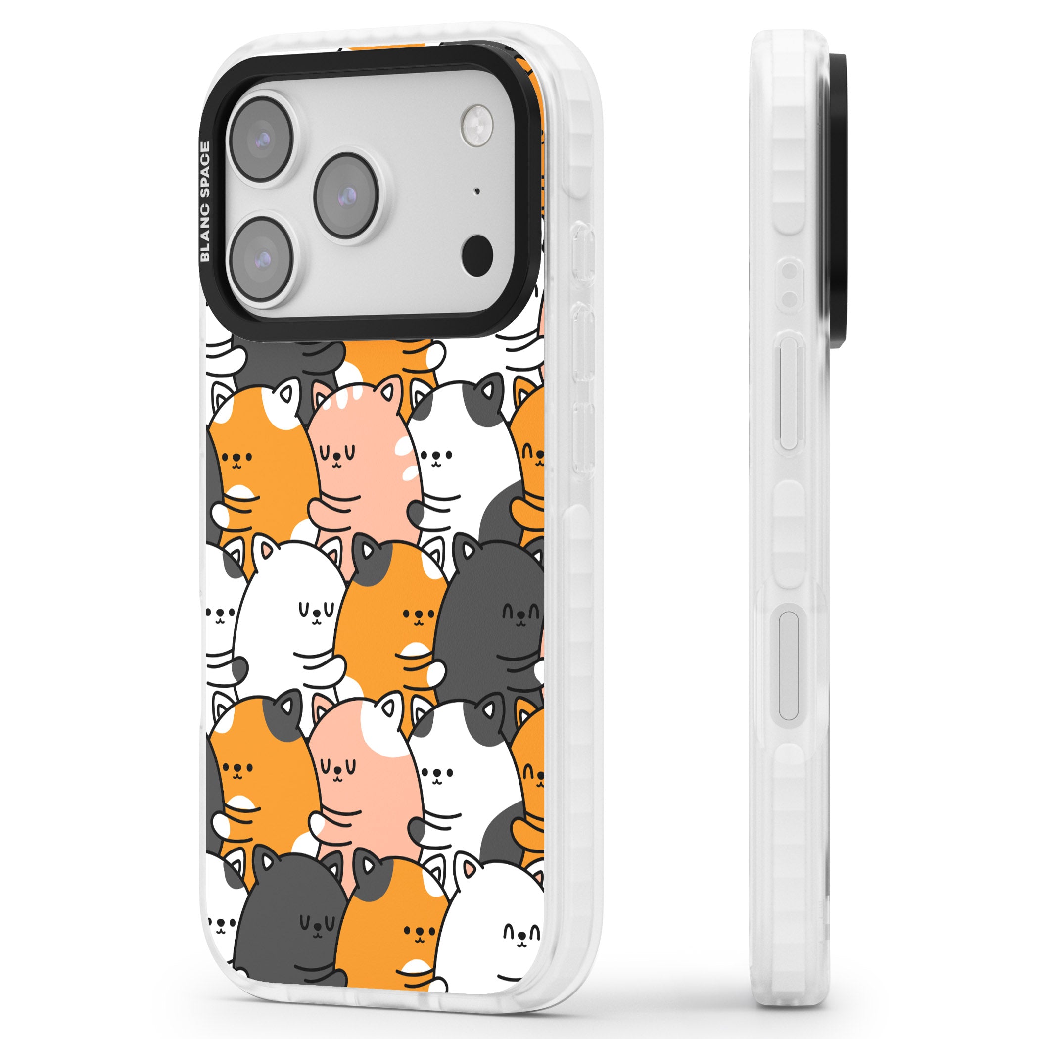 Spooning Cats Kawaii Pattern iPhone 17 Pro Max Impact Pro Clear Phone Case Side Profile