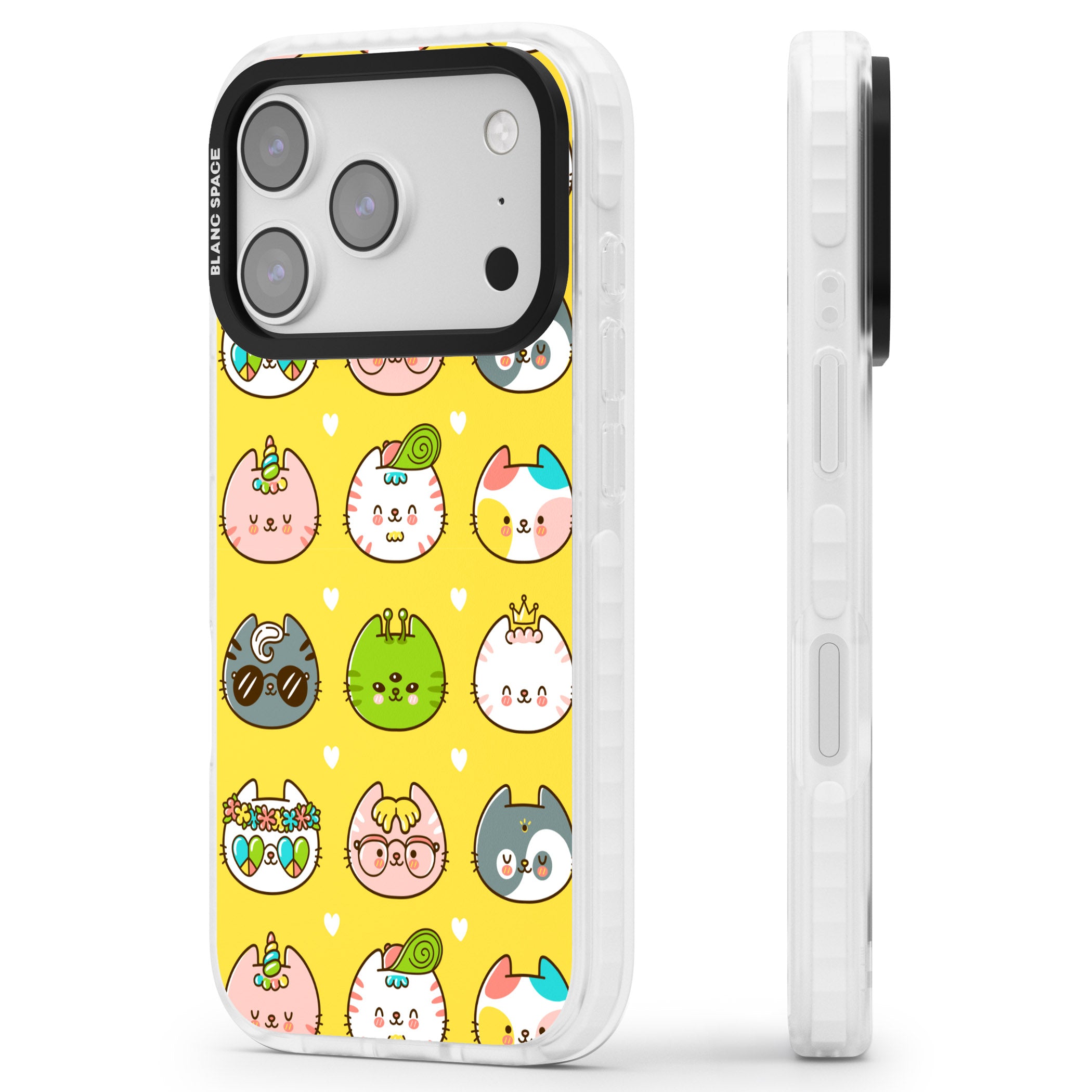 Mythical Cats Kawaii Pattern iPhone 17 Pro Max Impact Pro Clear Phone Case Side Profile