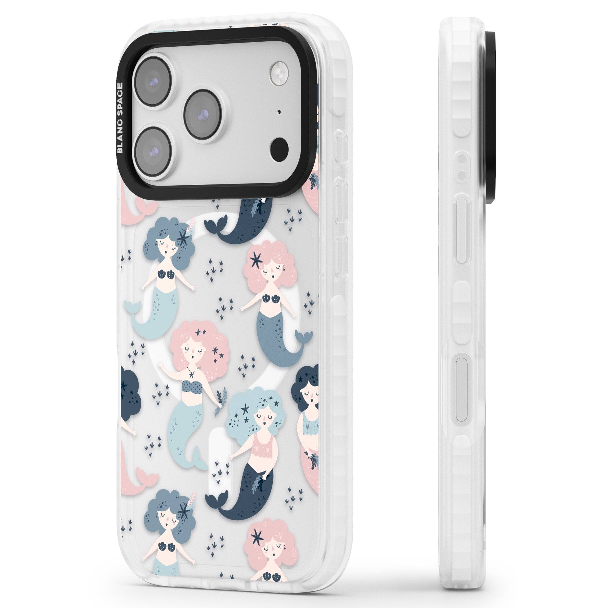 Pastel Mermaids iPhone 17 Pro Max Impact Pro Clear Phone Case Side Profile