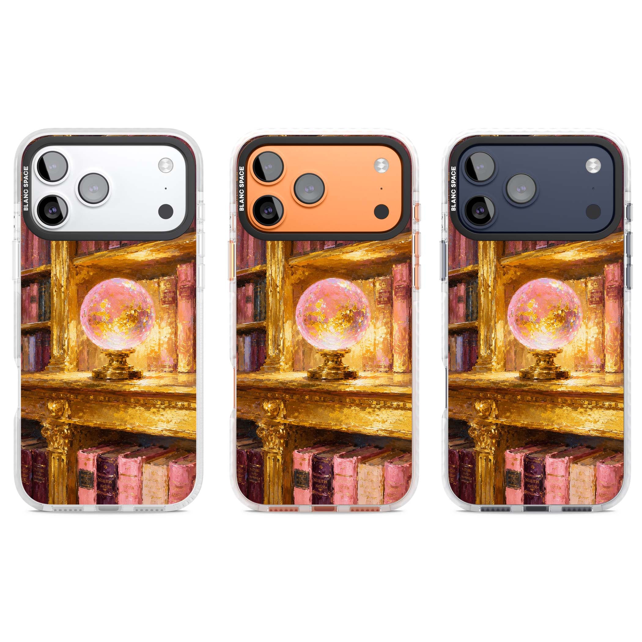 Gilded Library dark academia iPhone case featuring an oil painted crystal ball on a gilded library shelf with vintage | Impact Magsafe case for iPhone 17 Pro, iPhone 17 Pro Max