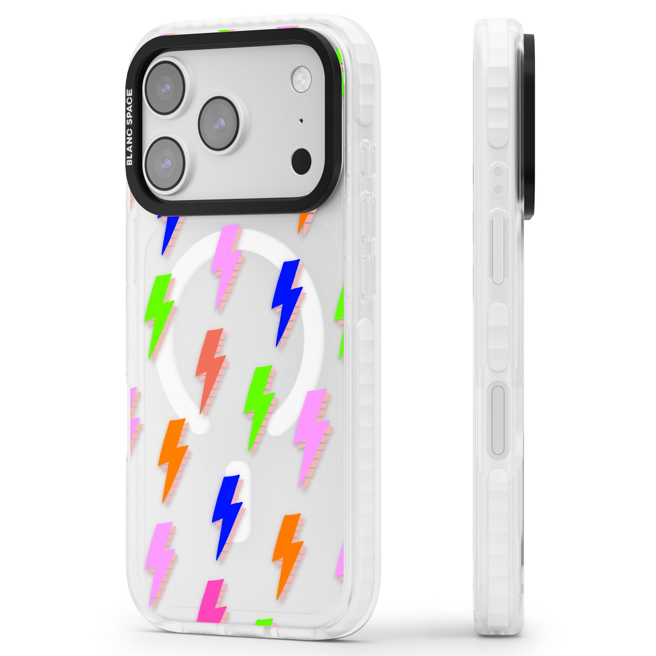 Rainbow Pop Lightning iPhone 17 Pro Max Impact Pro Clear Phone Case Side Profile