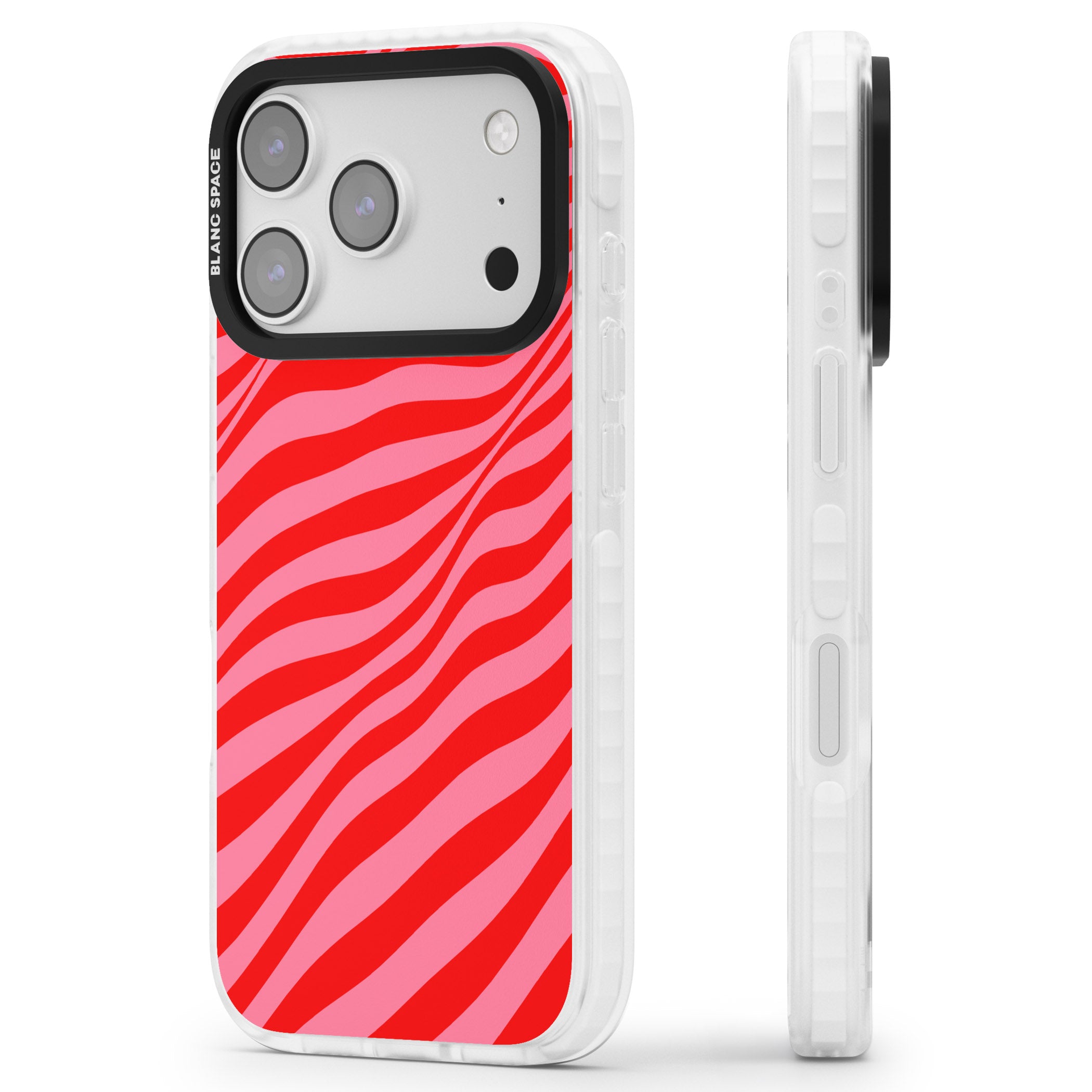 Pink & Red Distorted Line iPhone 17 Pro Max Impact Pro Clear Phone Case Side Profile