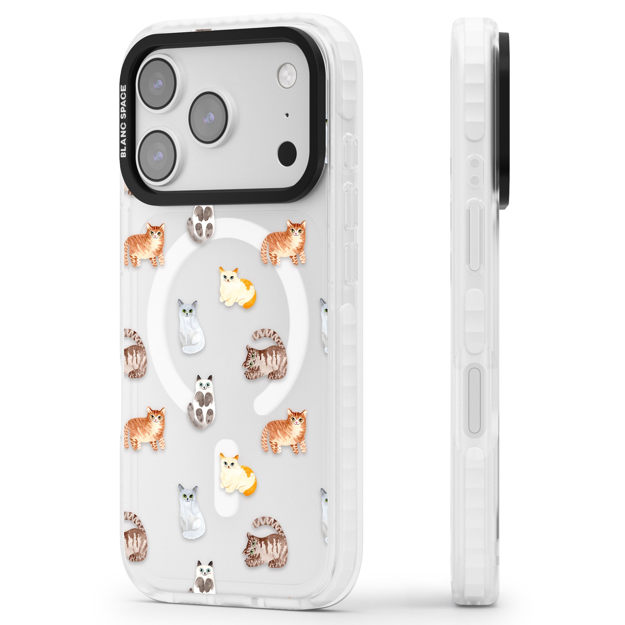 Cute Cat Pattern Classic iPhone 17 Pro Max Impact Pro Clear Phone Case Side Profile