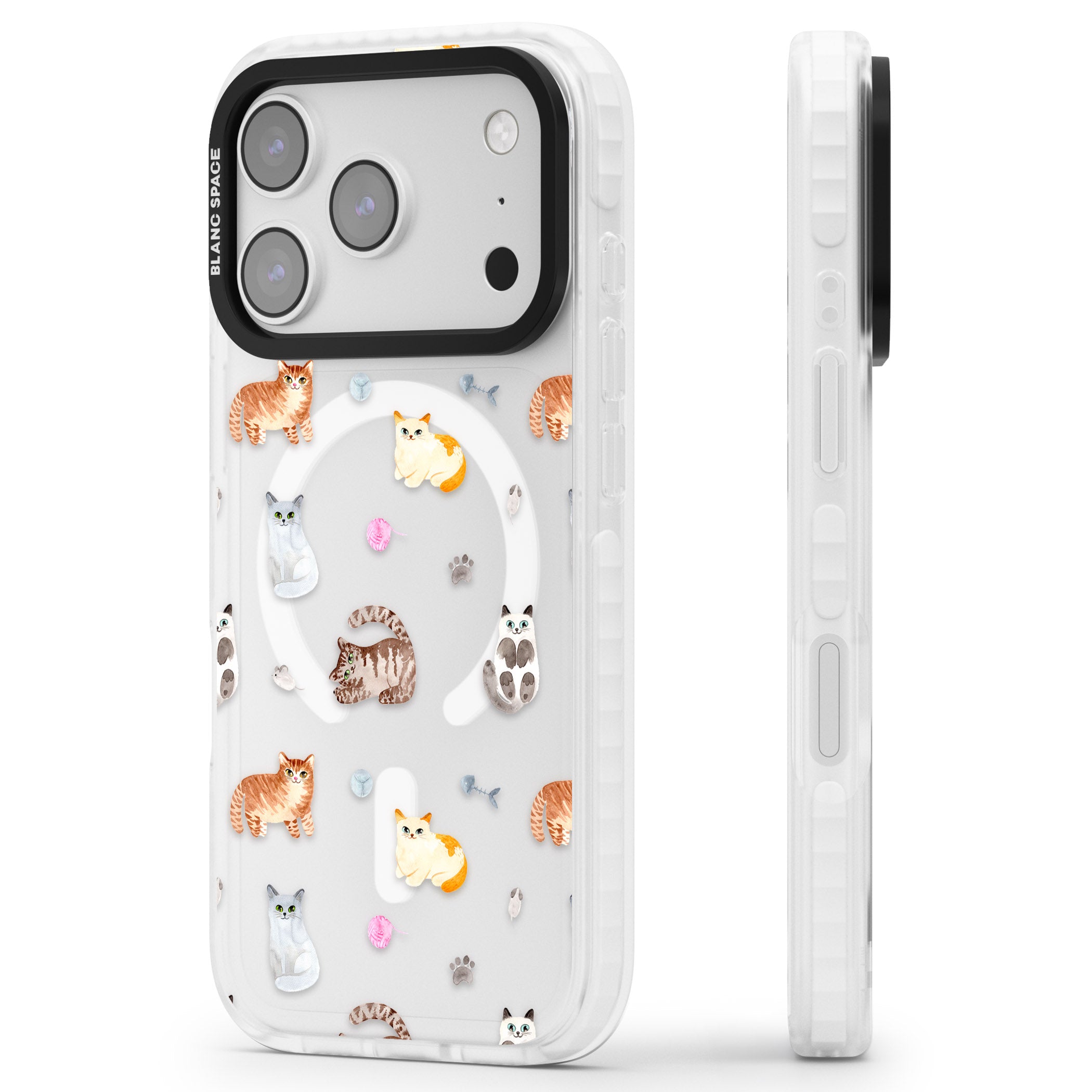 Playful Cats iPhone 17 Pro Max Impact Pro Clear Phone Case Side Profile