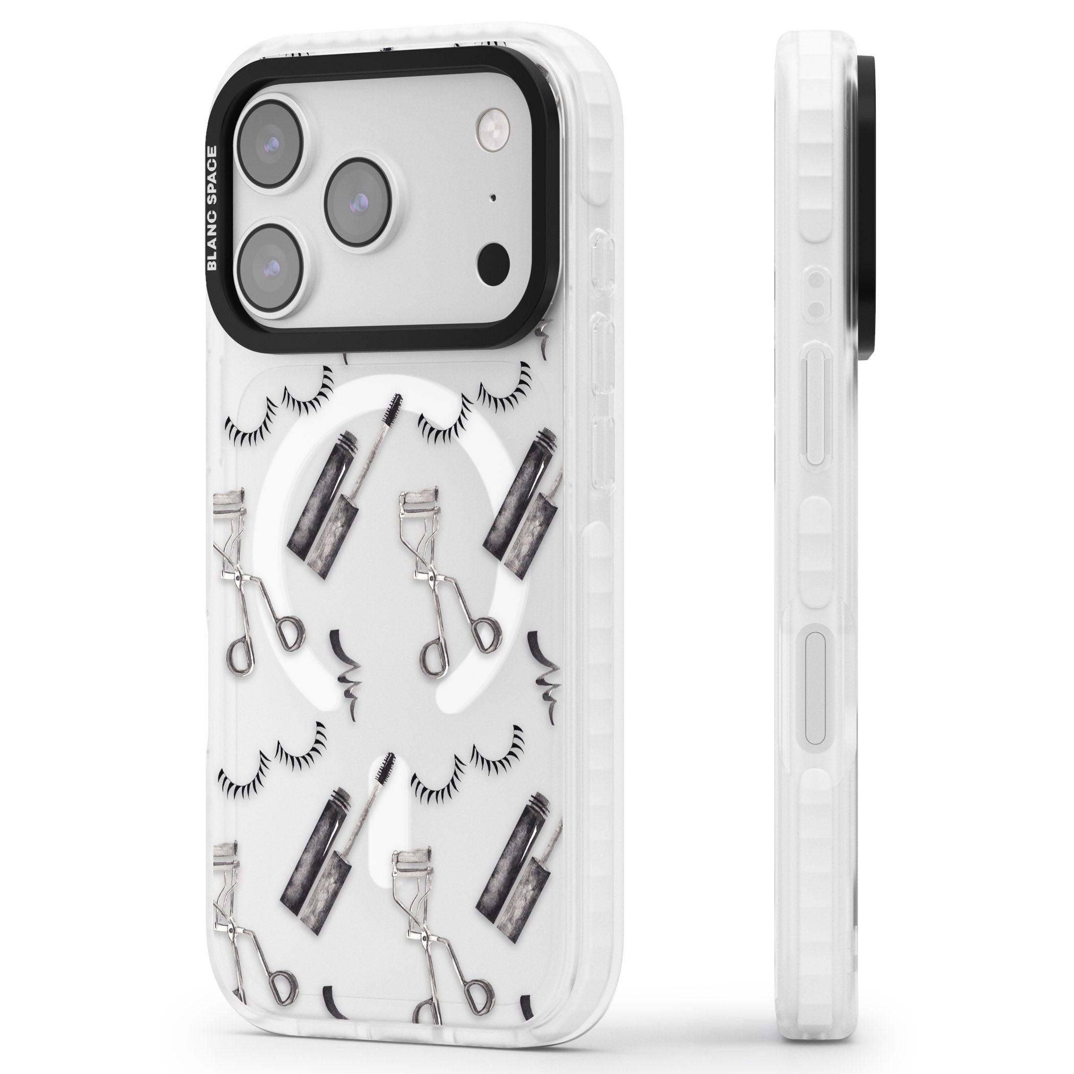 Eyelash Makeup Pattern iPhone 17 Pro Max Impact Pro Clear Phone Case Side Profile