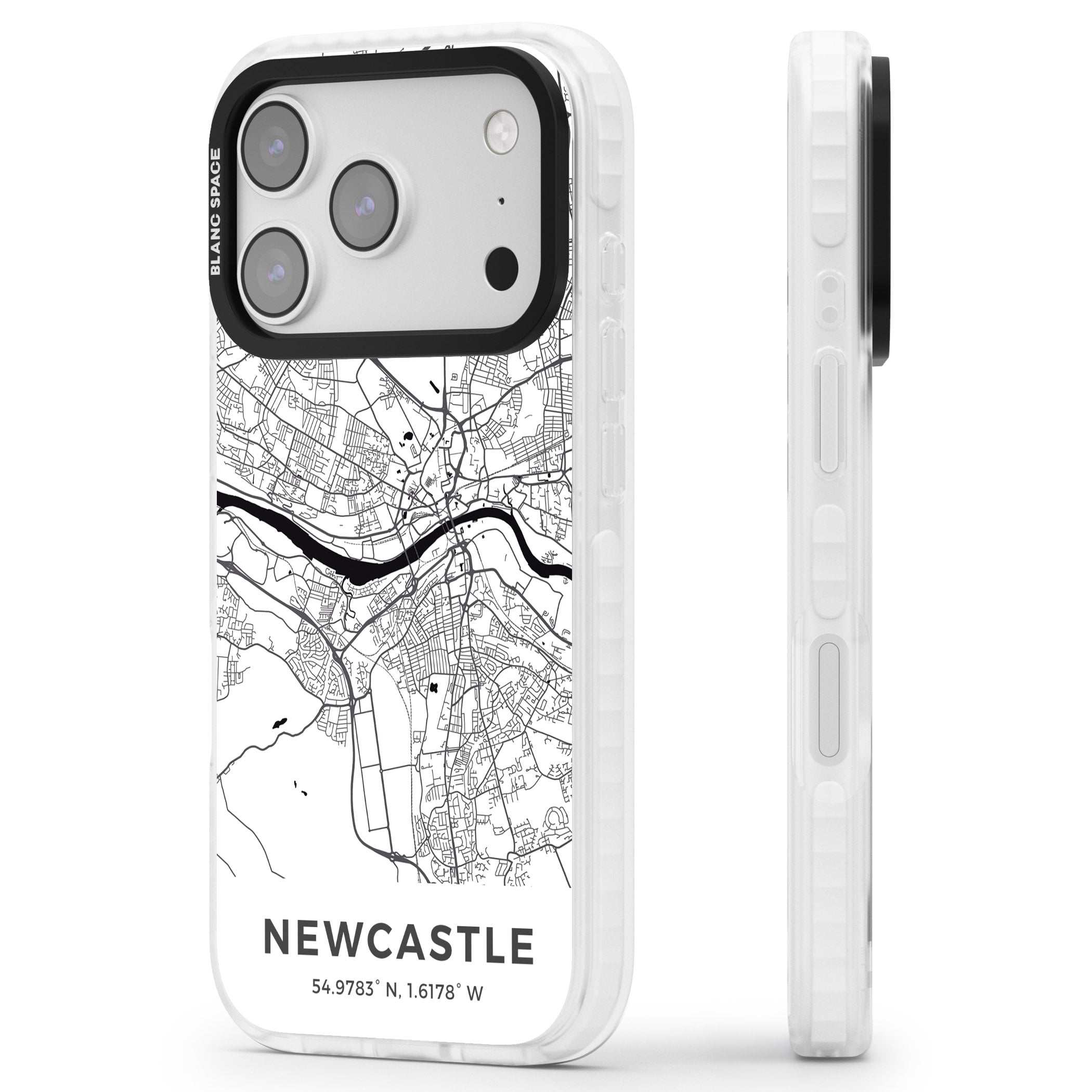 Newcastle City Map iPhone 17 Pro Max Impact Pro Clear Phone Case Side Profile
