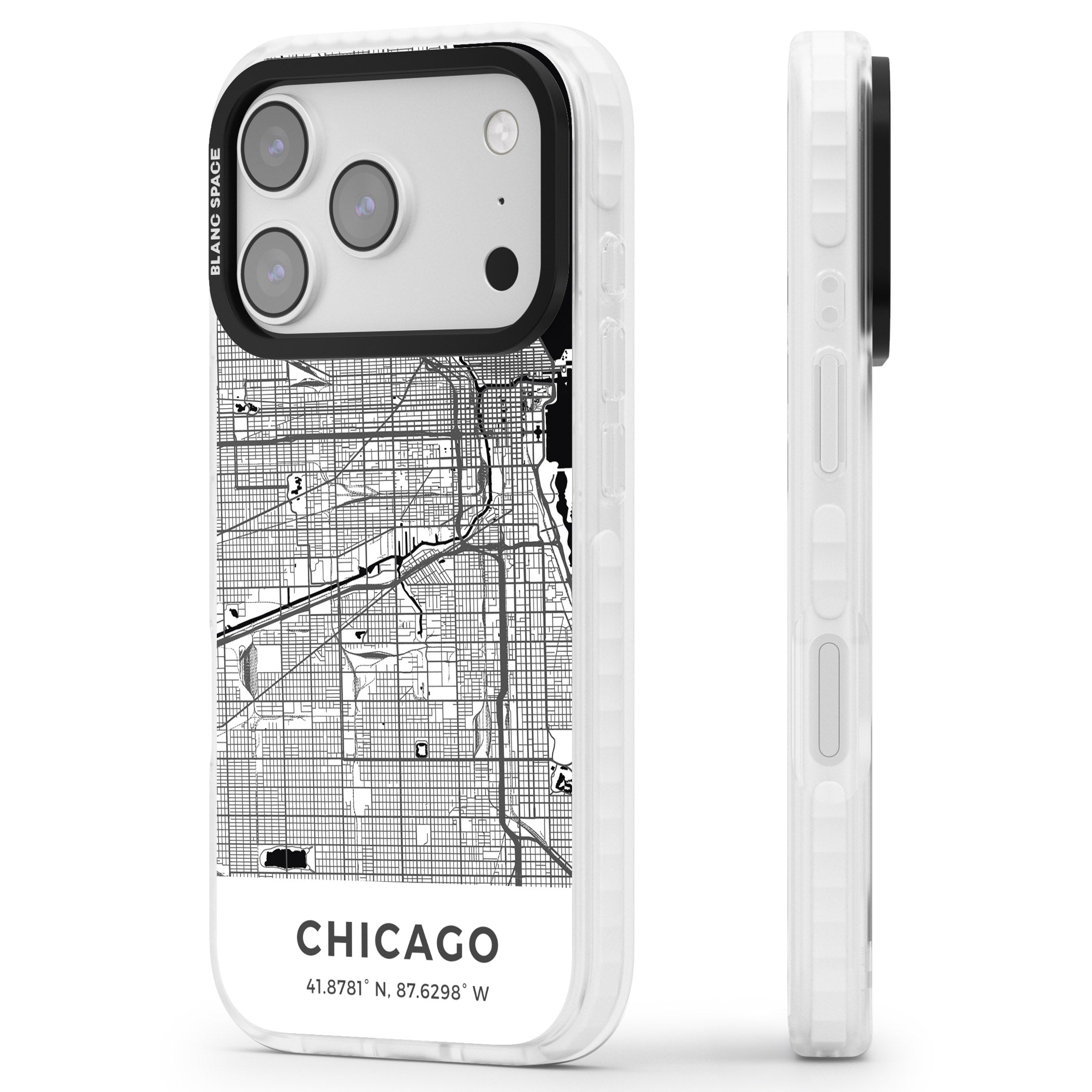 Chicago Map iPhone 17 Pro Max Impact Pro Clear Phone Case Side Profile