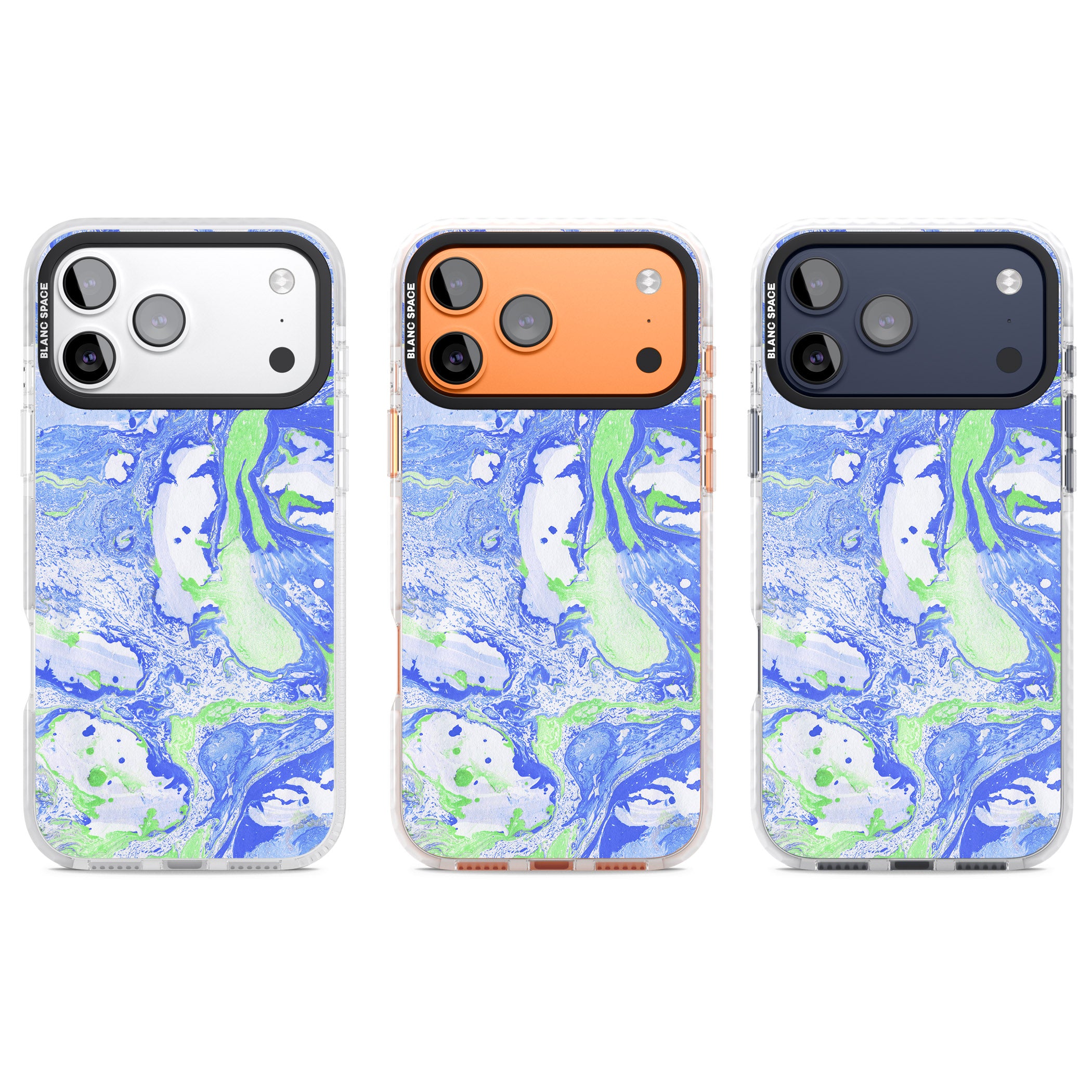Dark Blue & Green Marbled Paper Pattern iPhone 17 Pro Impact Pro Clear Phone Case APT Impact Protection