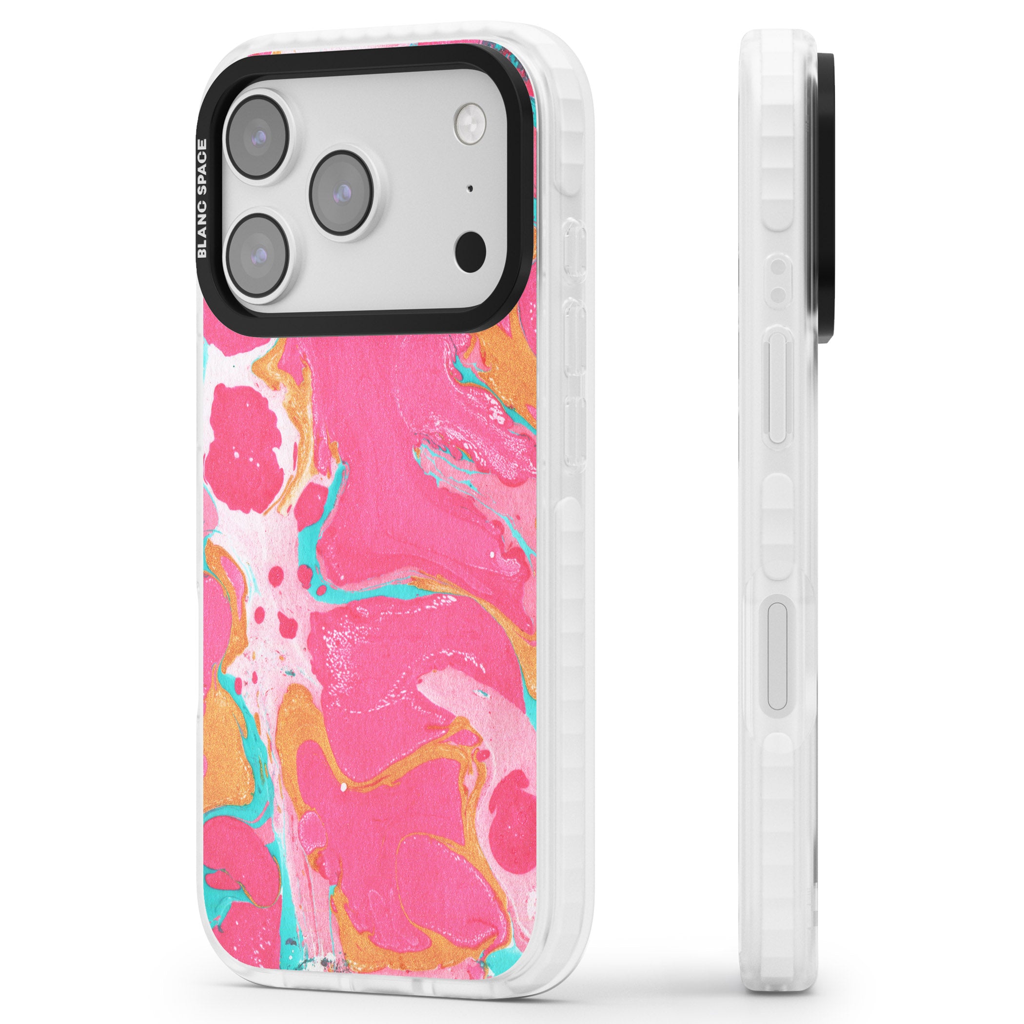 Vibrant Marbled Paper iPhone 17 Pro Max Impact Pro Clear Phone Case Side Profile