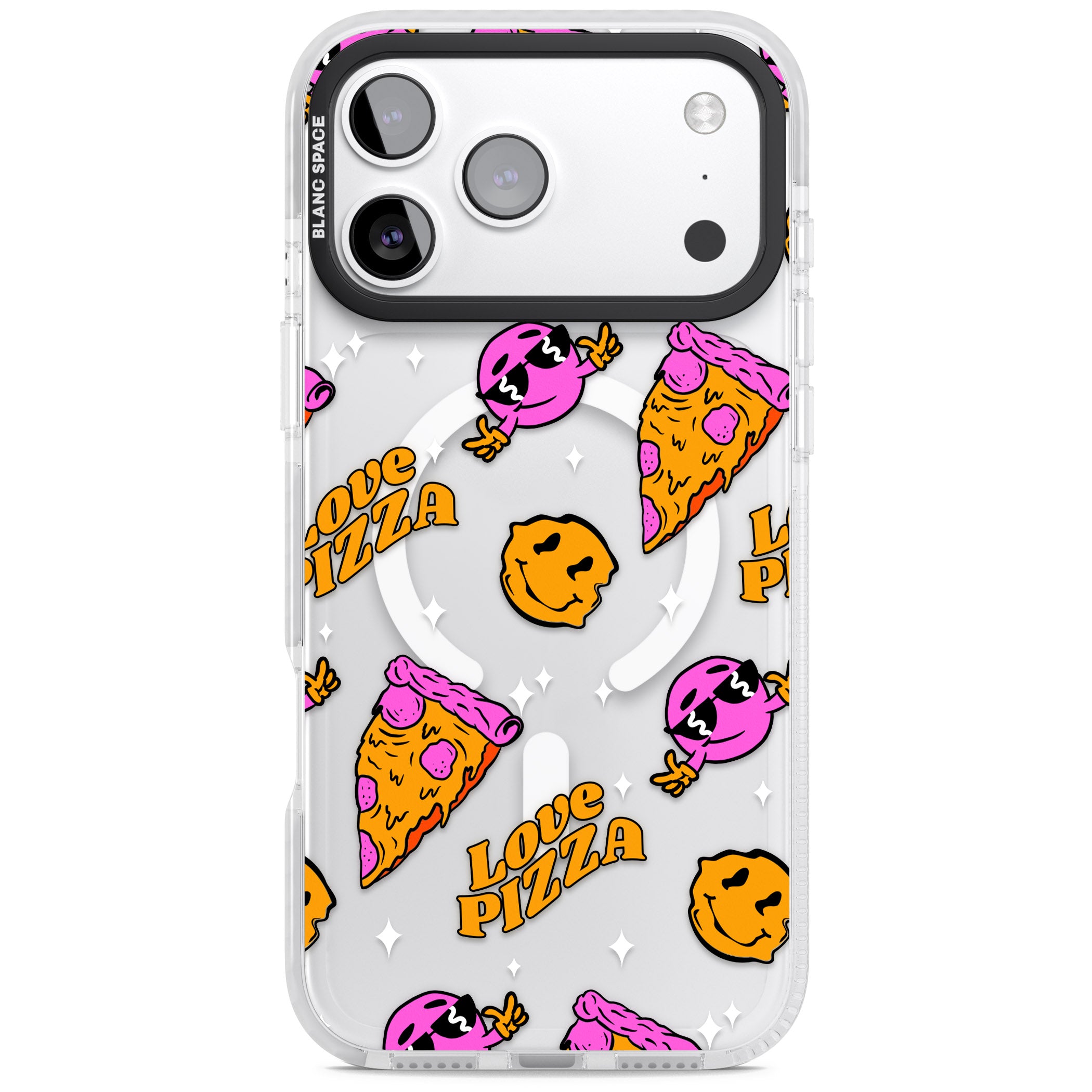 Psychedelic Love Pizza Pattern (Clear) iPhone 17 Pro Max Impact Pro Clear Phone Case