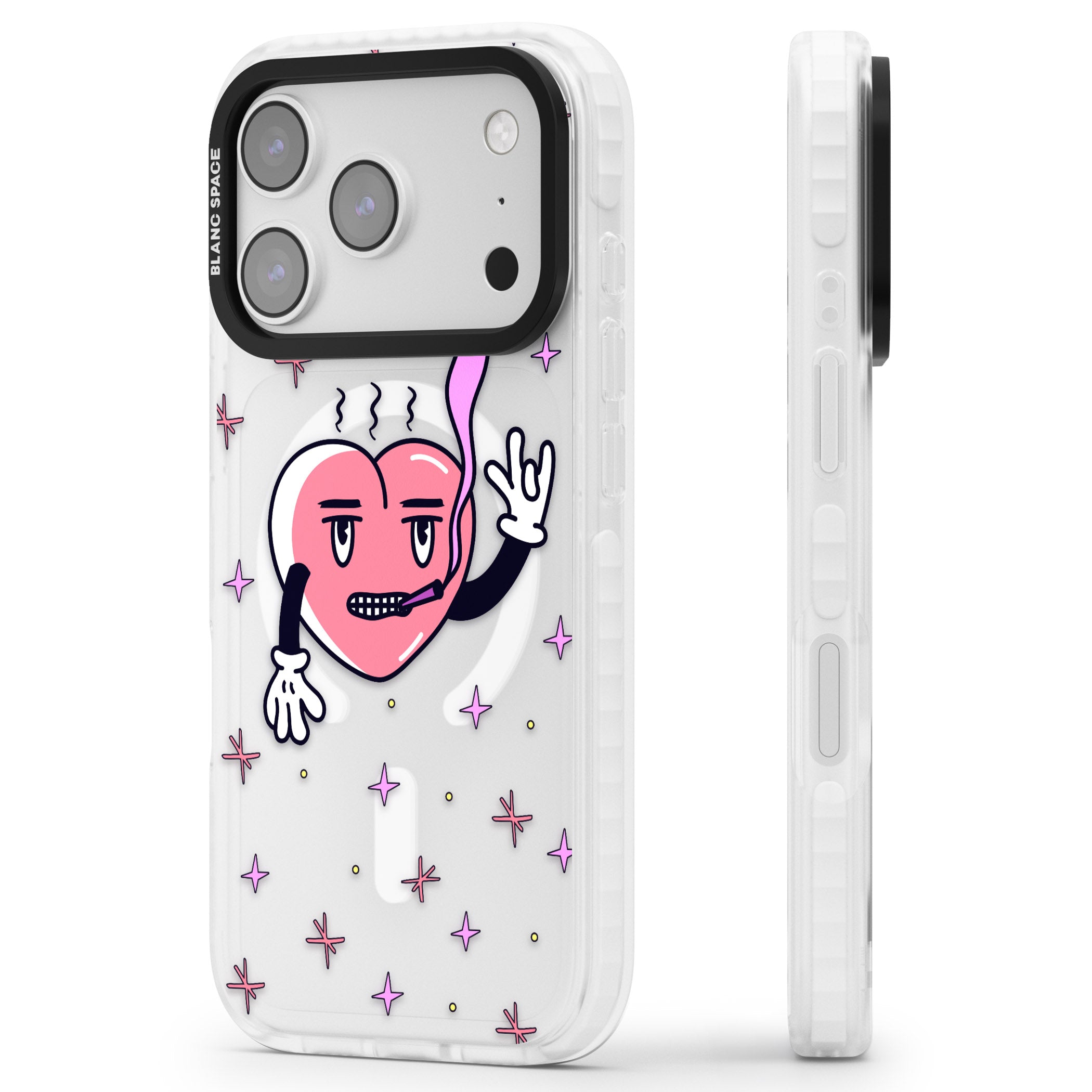 Quirky Heart iPhone 17 Pro Max Impact Pro Clear Phone Case Side Profile