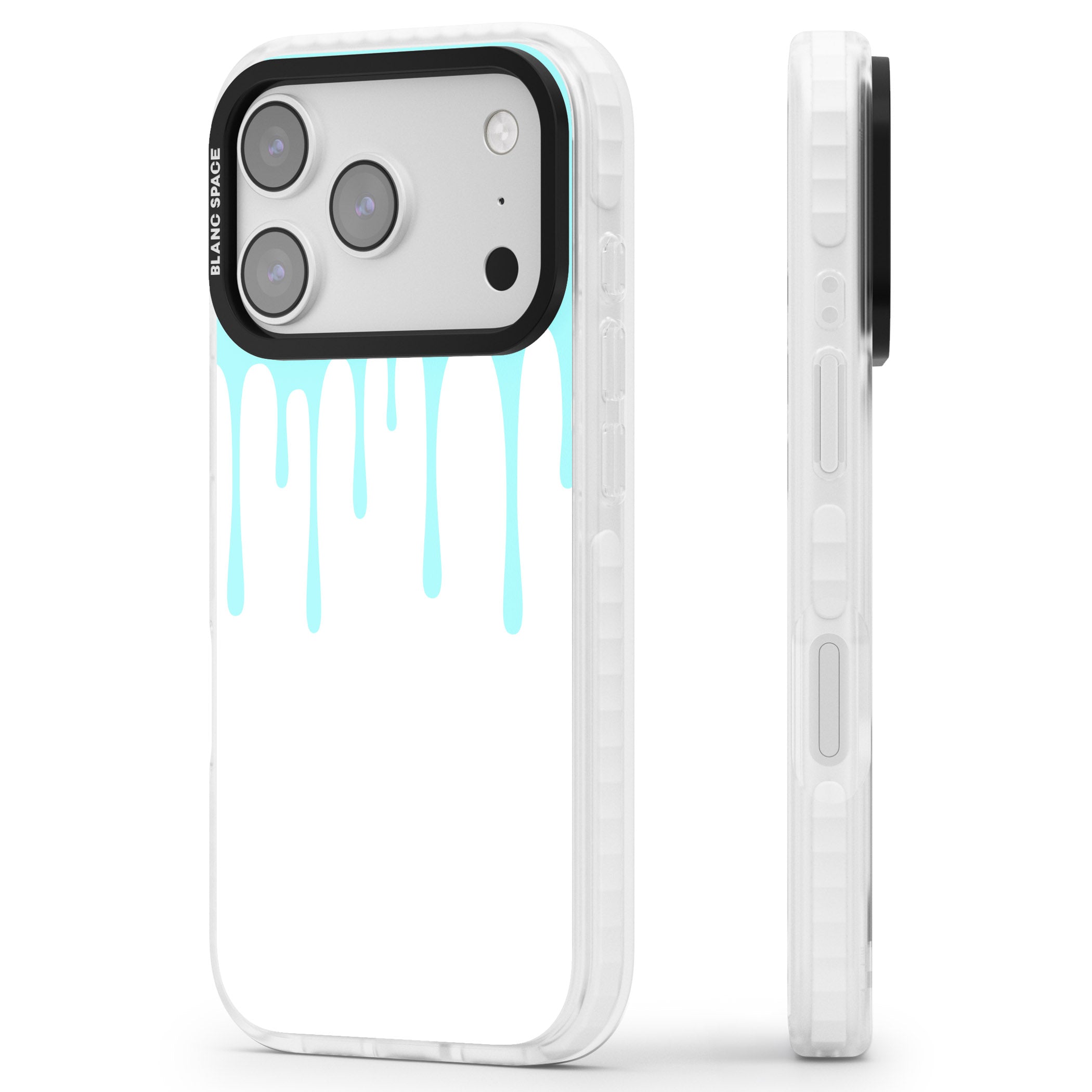 Melted Teal Drip iPhone 17 Pro Max Impact Pro Clear Phone Case Side Profile