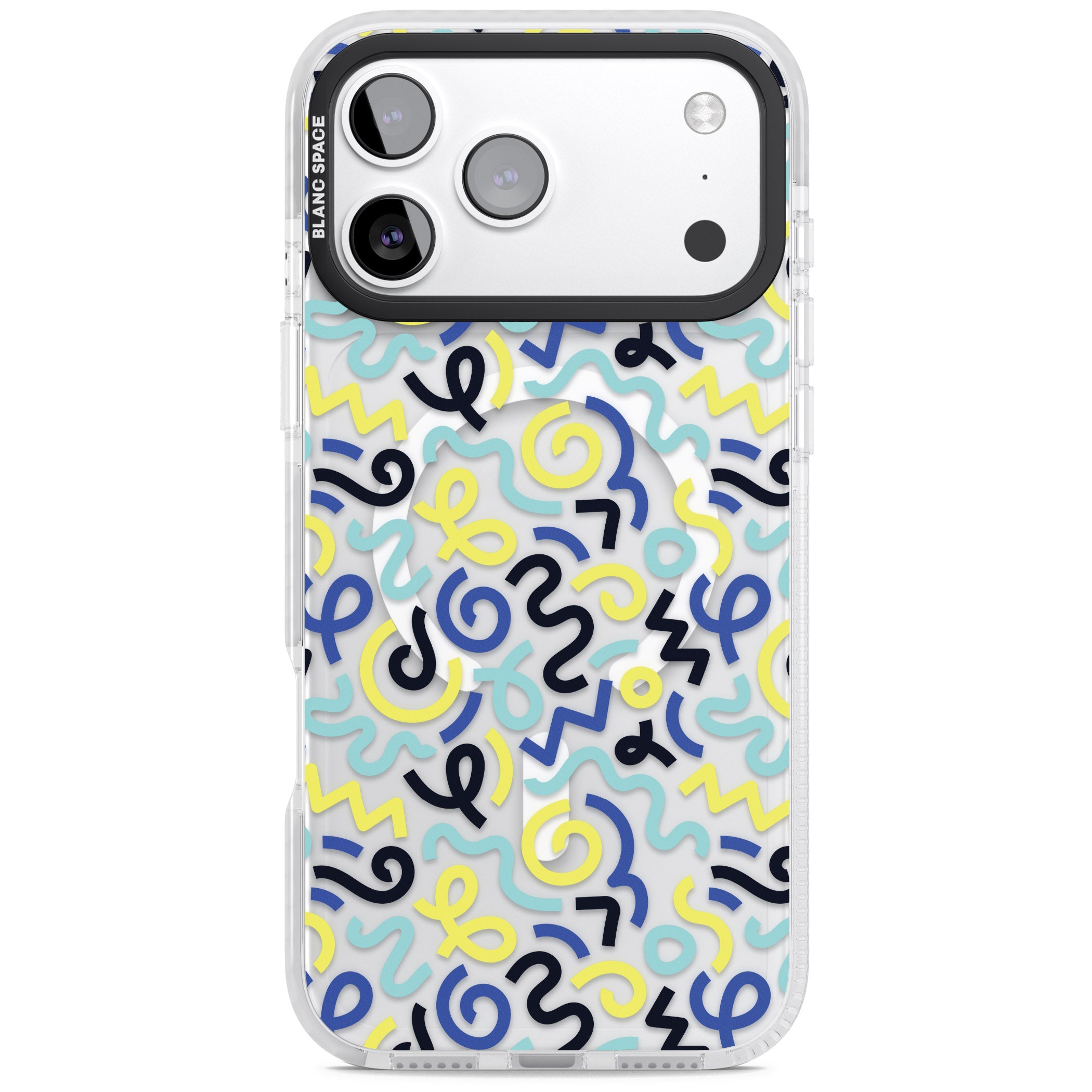 Blue & Yellow Memphis Retro iPhone 17 Pro Max Impact Pro Clear Phone Case