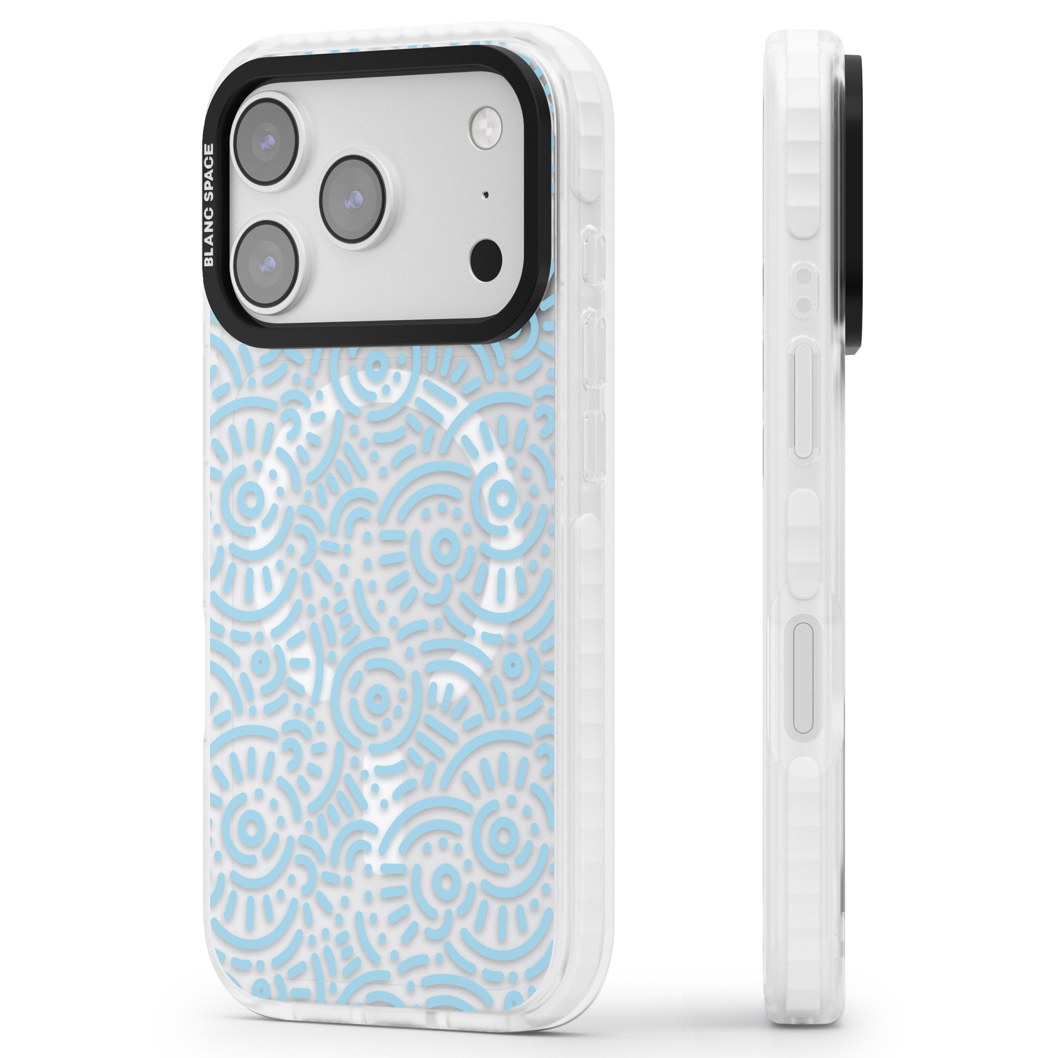 Light Blue Retro Pattern iPhone 17 Pro Max Impact Pro Clear Phone Case Side Profile