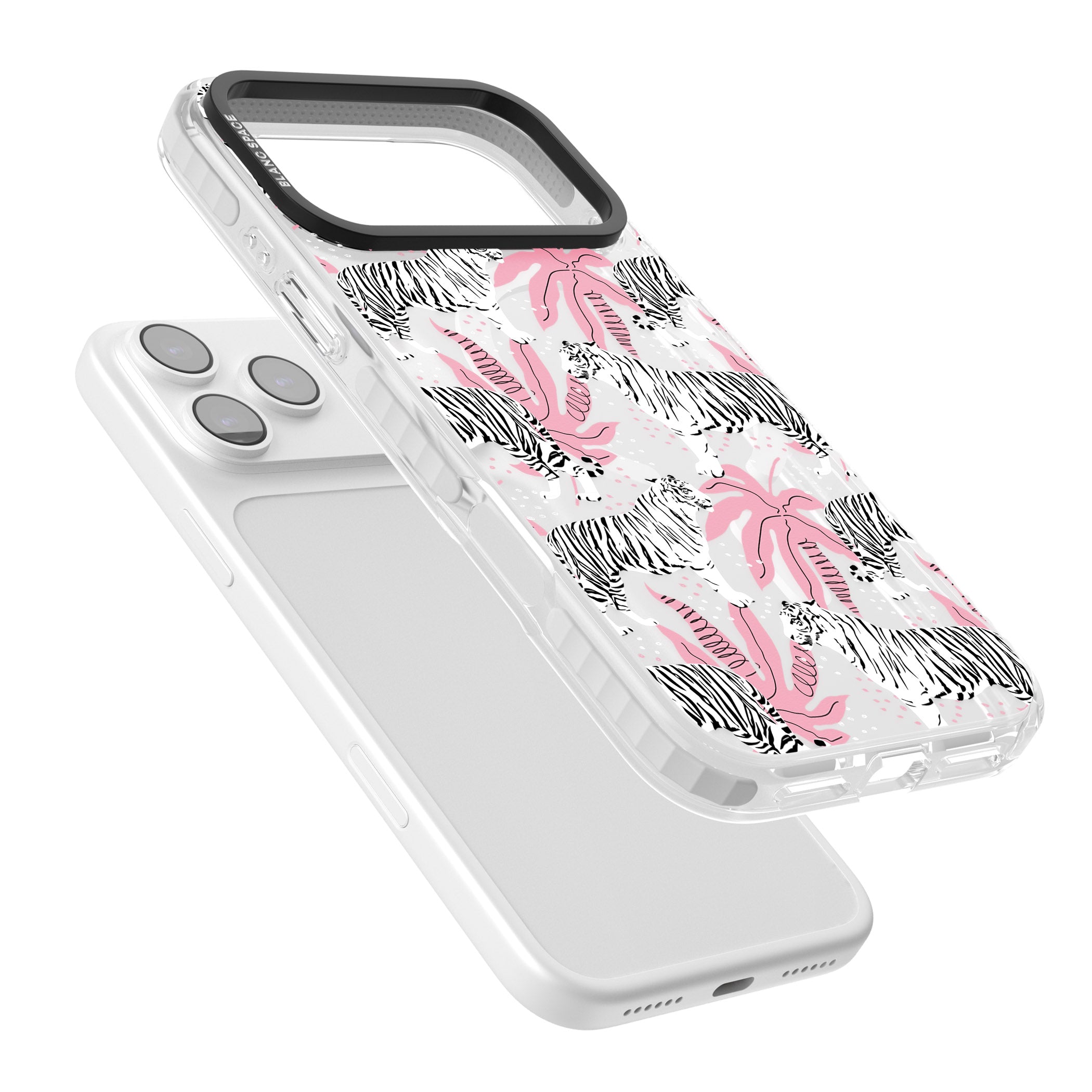 Pink & White Tropical Tigers iPhone 17 Pro Max Impact Pro Clear Phone Case Colours