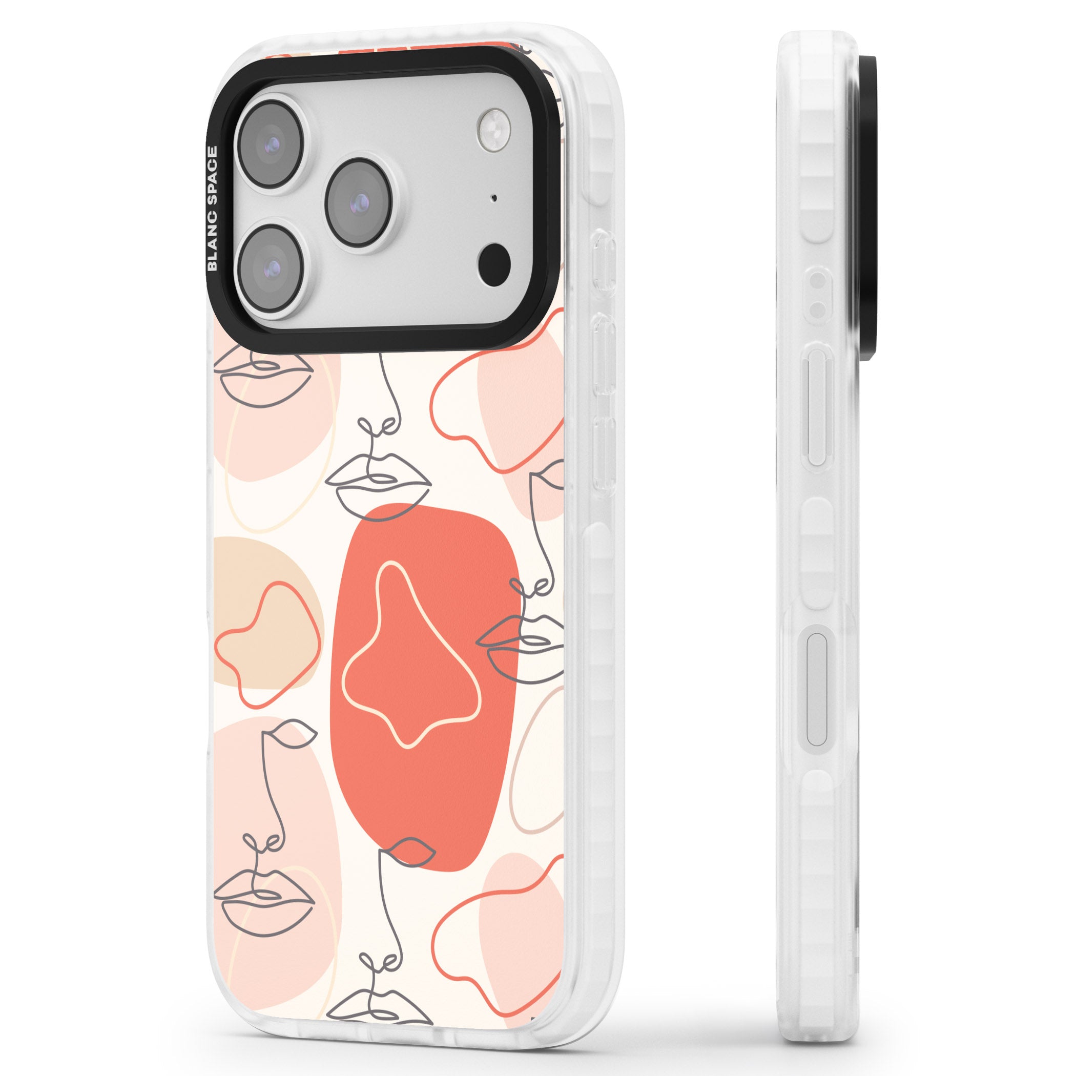 Abstract Face Line Art iPhone 17 Pro Max Impact Pro Clear Phone Case Side Profile